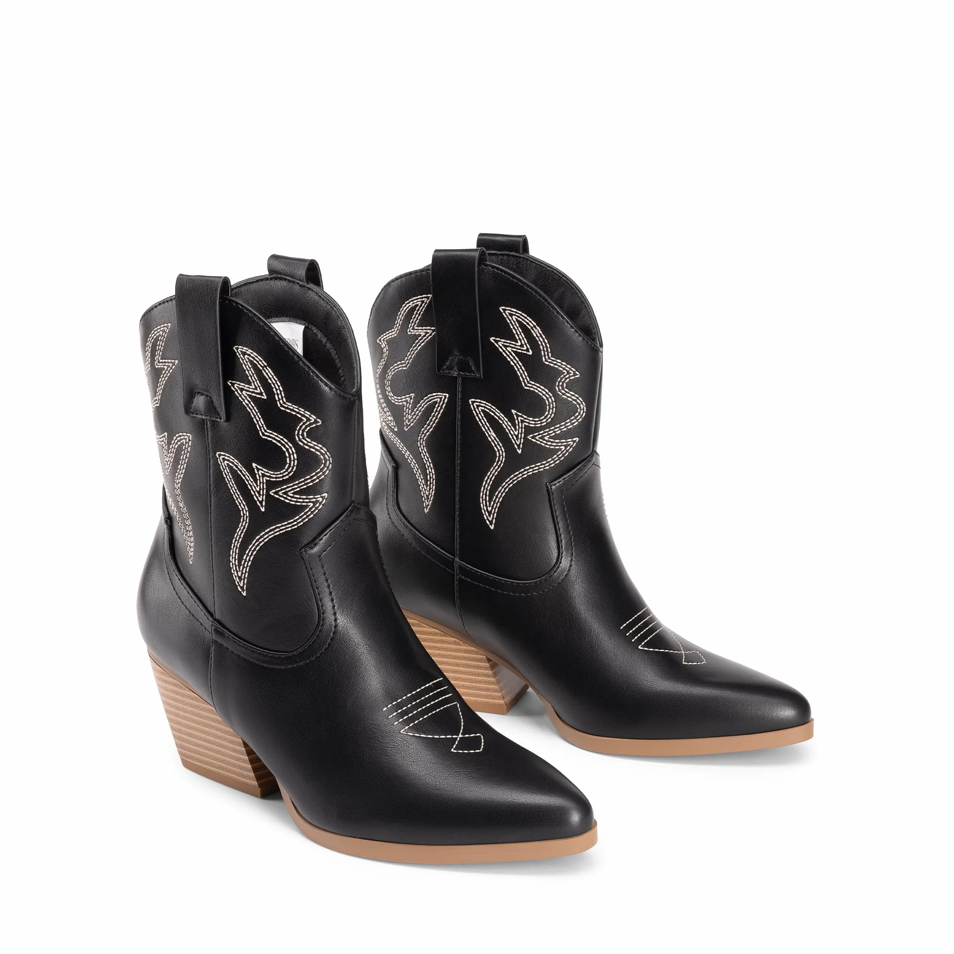 DREAM PAIRS Botas de Vaquera para Mujer, Bordadas y Cosidas, Botas Cortas Occidentales con Tacón Bajo y Punta Afilada, Botines Hasta ei Tobillo