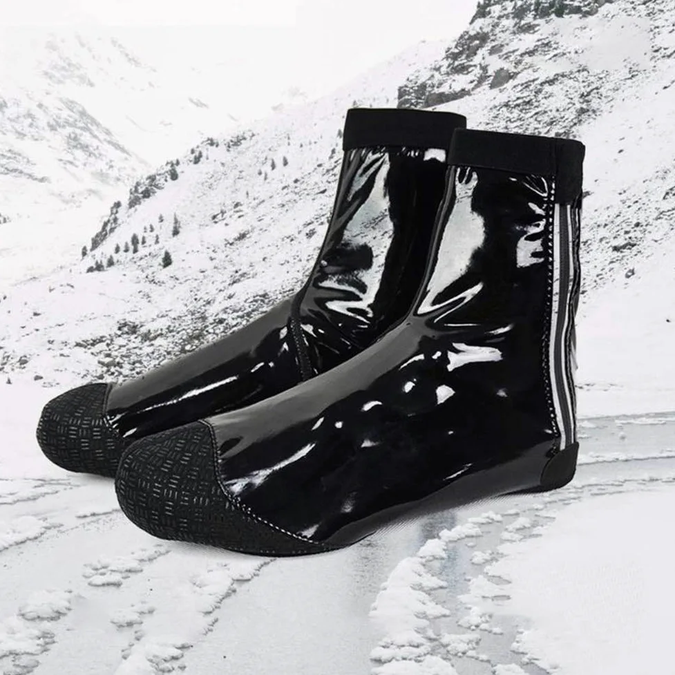 Cubrezapatillas Impermeables para Ciclismo, Alta Elasticidad, Superficie de Cuero Brillante Cubrezapatillas para Bicicleta de Carretera de Invierno, Protector para cubrezapatos para MTB