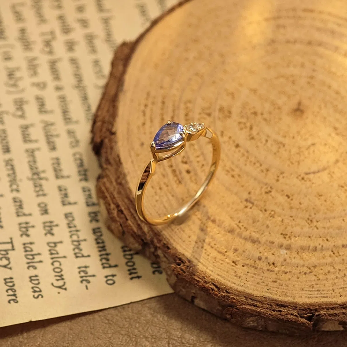 Alianzas de boda 9 K/14 K/18 K oro con gotas azul lila tanzanita lágrima anillos de boda