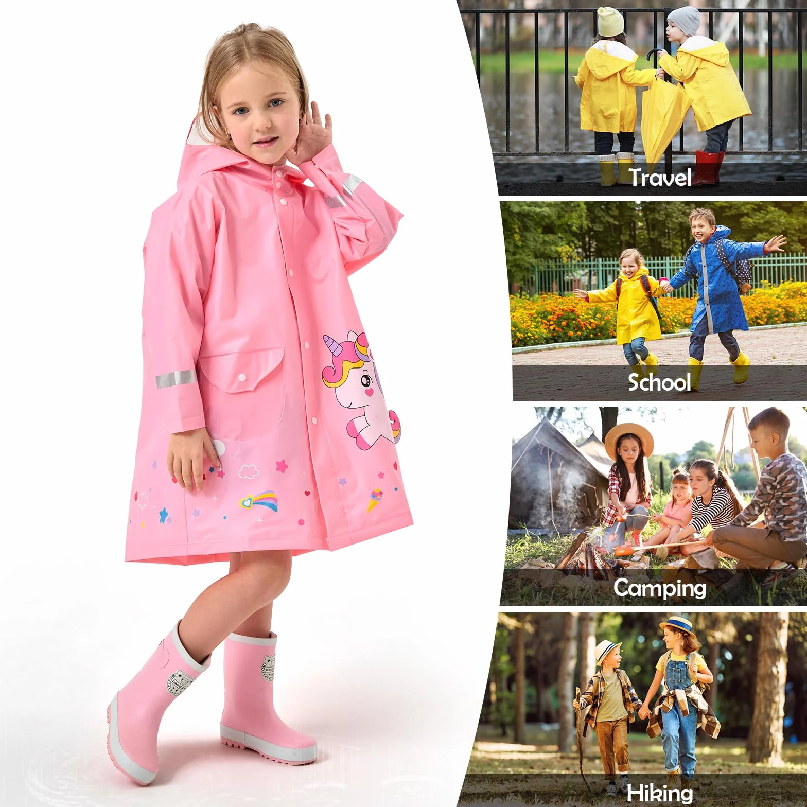 Chubasquero ligero para niños impermeable transparente ala de sombrero ampliada poncho de lluvia con capucha