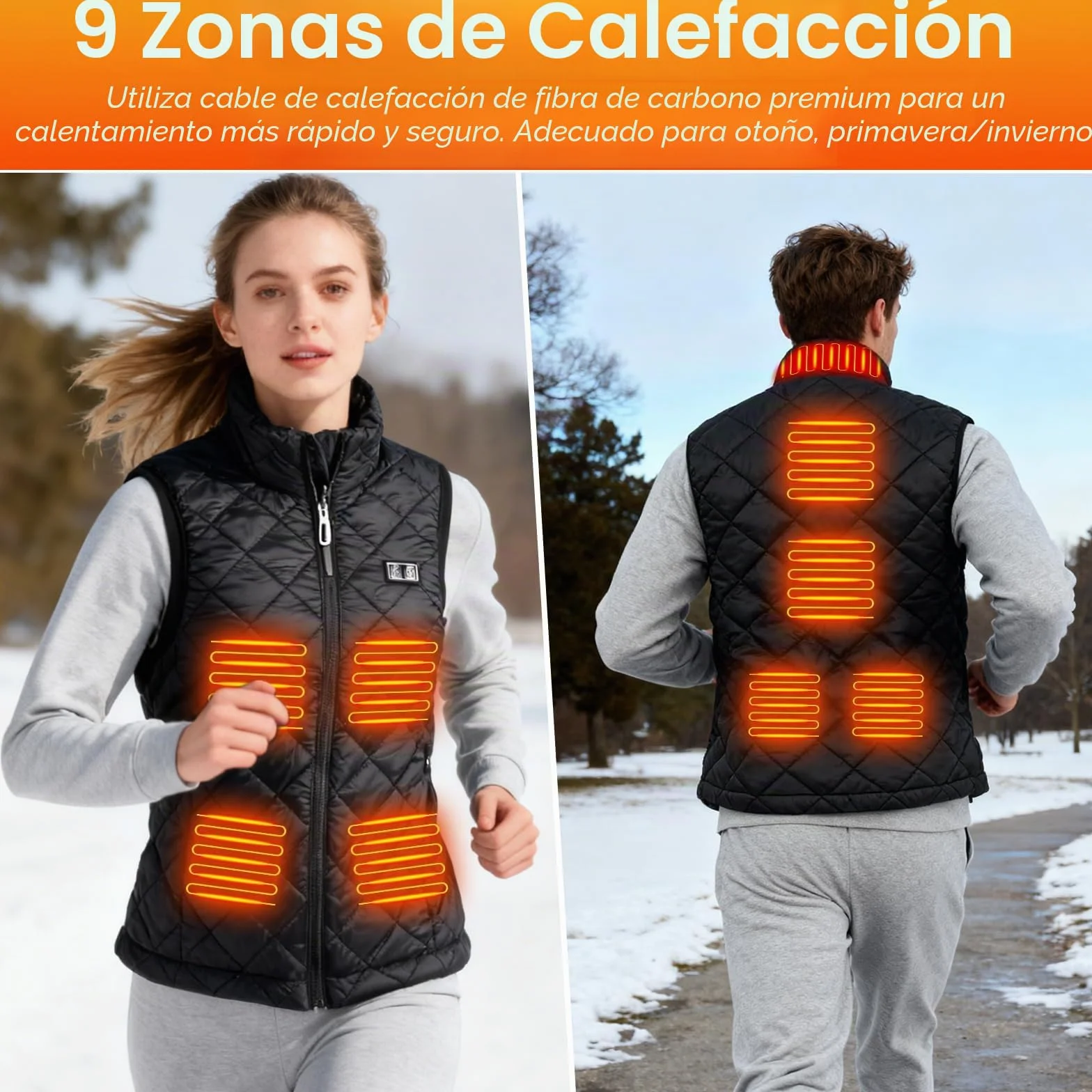 Chaleco Calefactable 20000mAh 9 Zonas Calentamiento 3 Temperaturas USB para Mujeres Hombres
