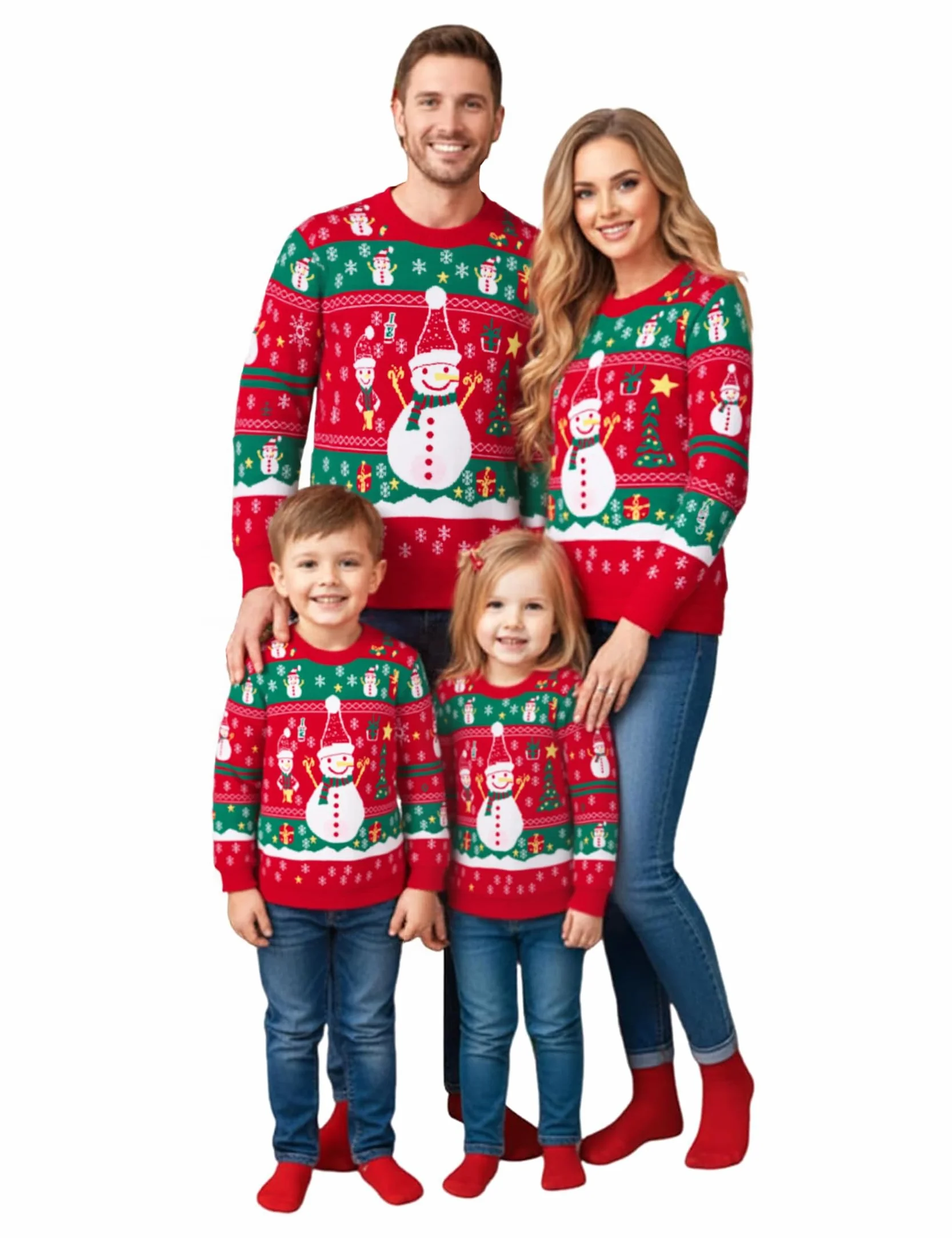 Jersey de Navidad para Mujer, Hombre, niños, Divertido, suéter navideño, Cuello Redondo, suéter de Punto, Unisex, Conjunto Familiar
