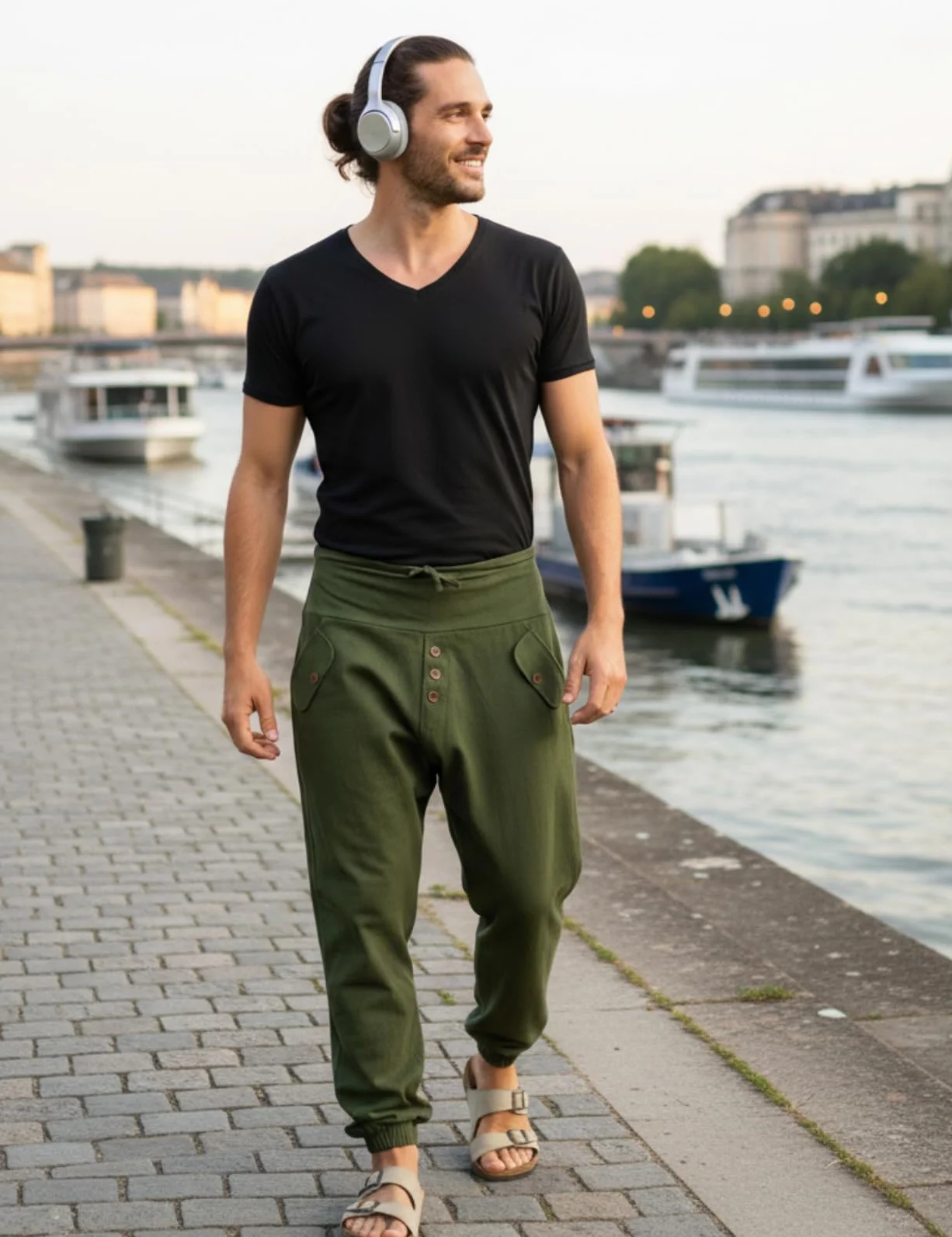 Pantalones Aladino Algodón Cómodos Estilo Harem Ancho Ligero Ajuste Cordón Cintura Elástica Verano Hombre Mujer