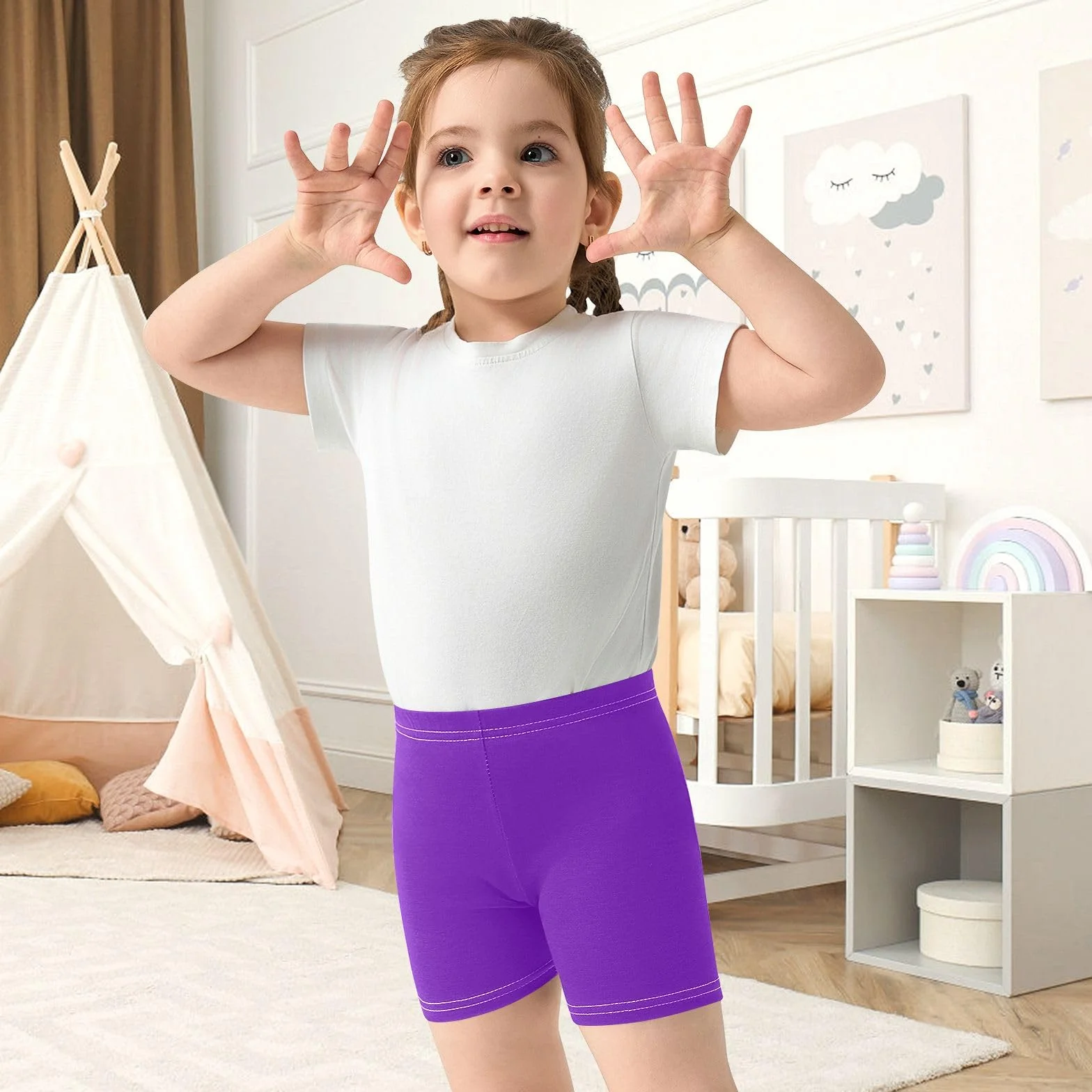 Pantalones cortos de algodón para niñas ciclismo baile morado