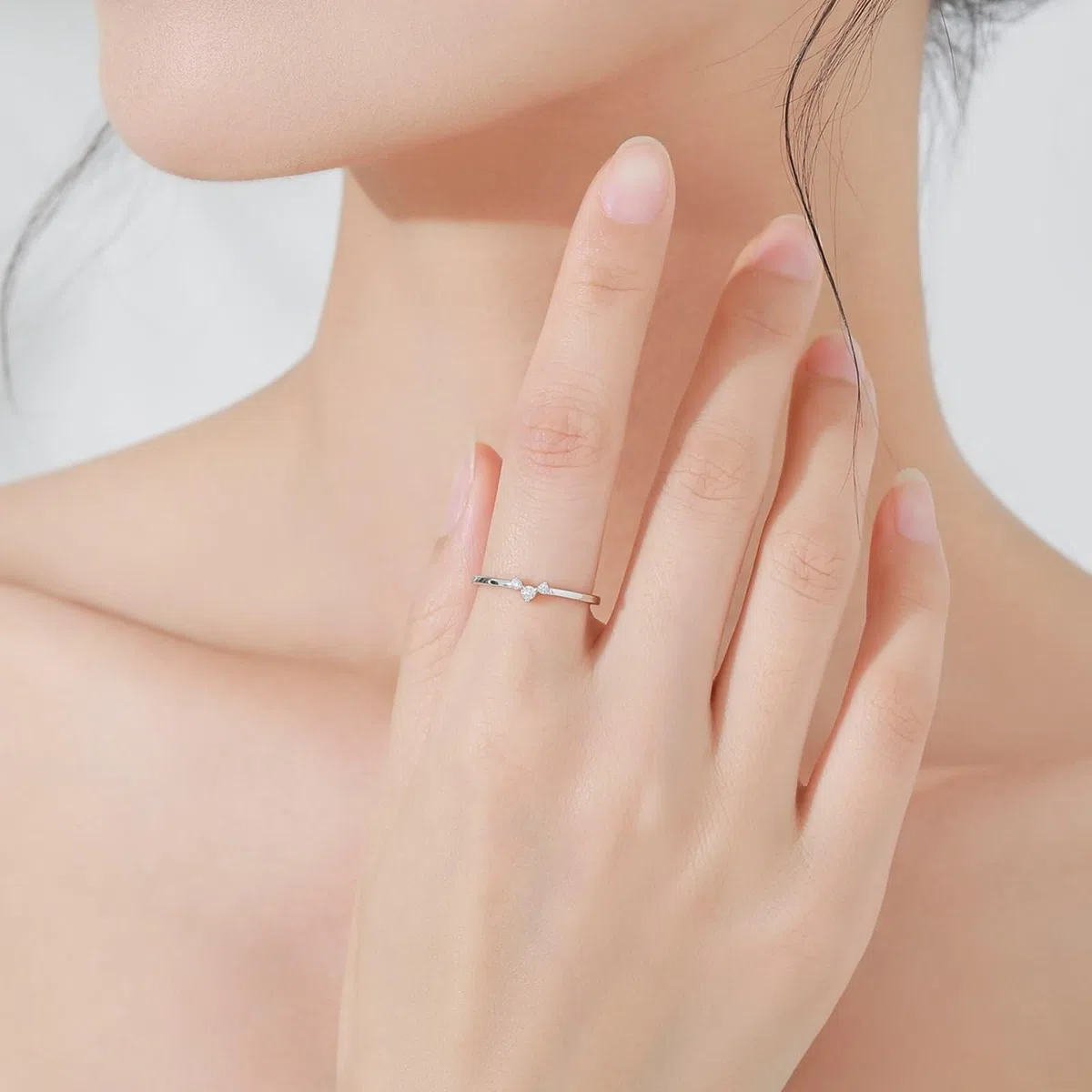 Anillos Mujeres Delicado, Anillo Mujeres Minimalista Apilable Simple Delgado Redondo Diamante 9K Oro Blanco Tamaño 63 (20.1)