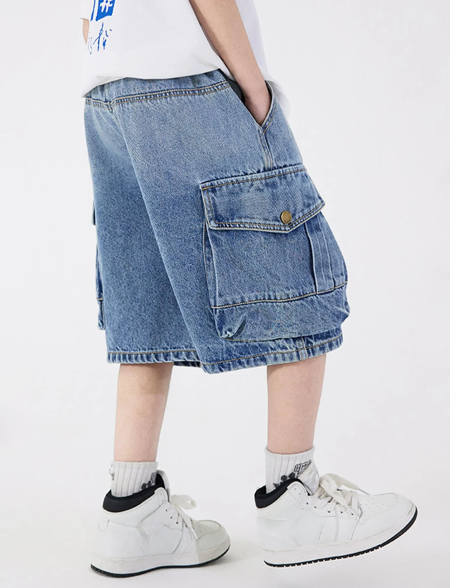 SEAUR Pantalón Corto Vaquero Niño Denim Baggy Jean Shorts Elástico Cintura Bermuda con Bolsillos
