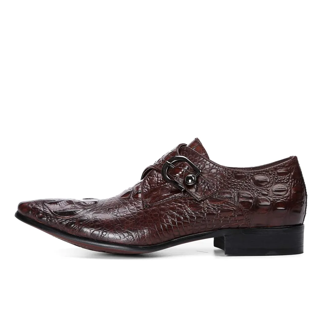 Mocasines Formales Negocios para Hombres Zapatos Monk Relieve en Punta en Cuero Genuino Zapatos de Vestir Slip On con Hebilla