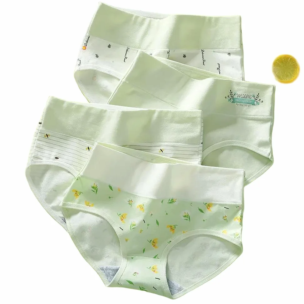 DYRBF - Bragas de algodón de cintura alta para mujer, ropa interior adelgazante, sin costuras, ropa interior sexy y transpirable para mujer, 4 piezas