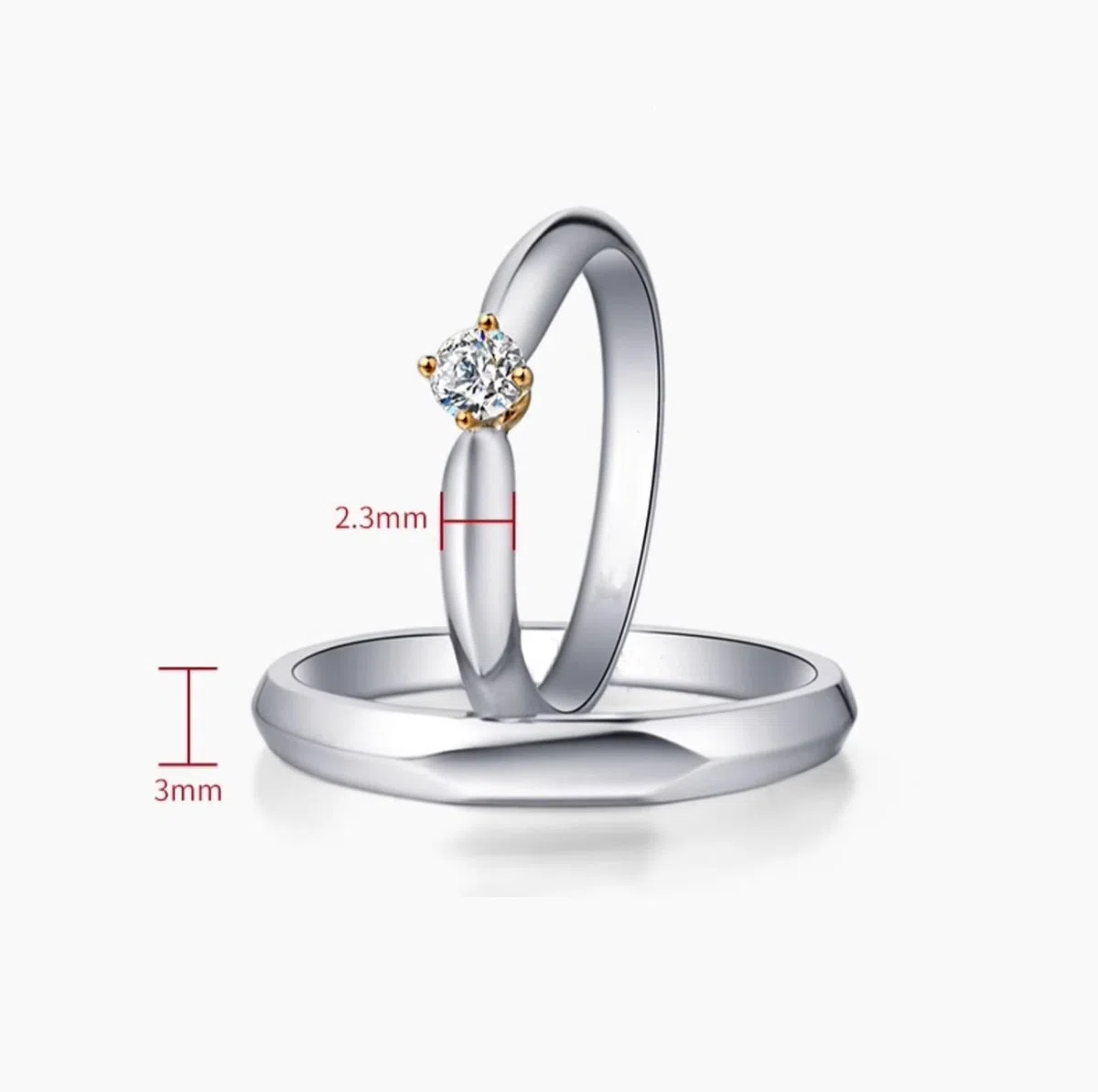 Wycian Anillo Compromiso para Hombre Anillo Oro Blanco Mujer 18 Kilates Plata Polaco Talla 16 Sólido No Chapado Moda para Hermana Graduación Joyas