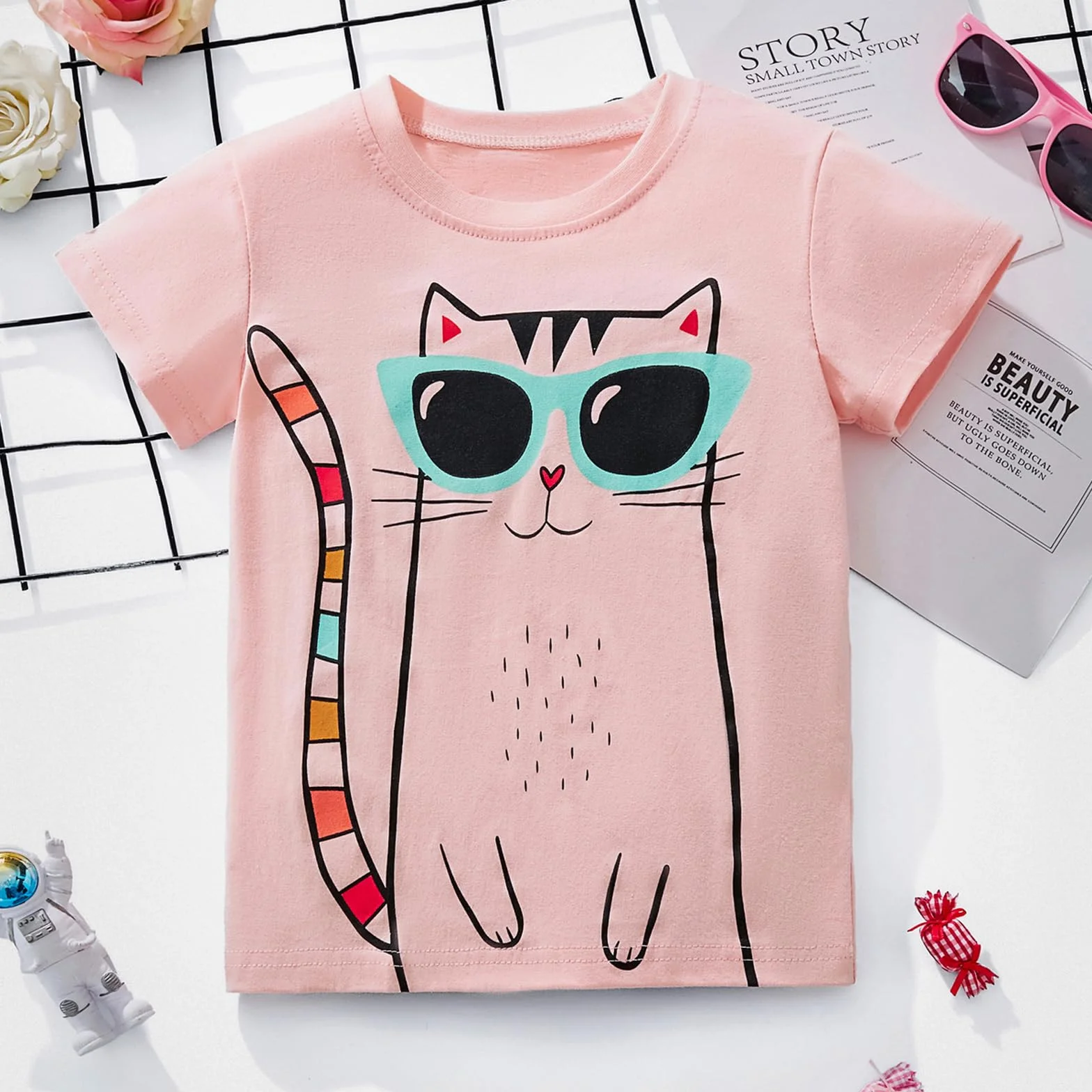 Camisetas de Manga Corta para Niñas T-Shirts Algodón de Unicornio Ropa de Verano para Niña 3-8 Años