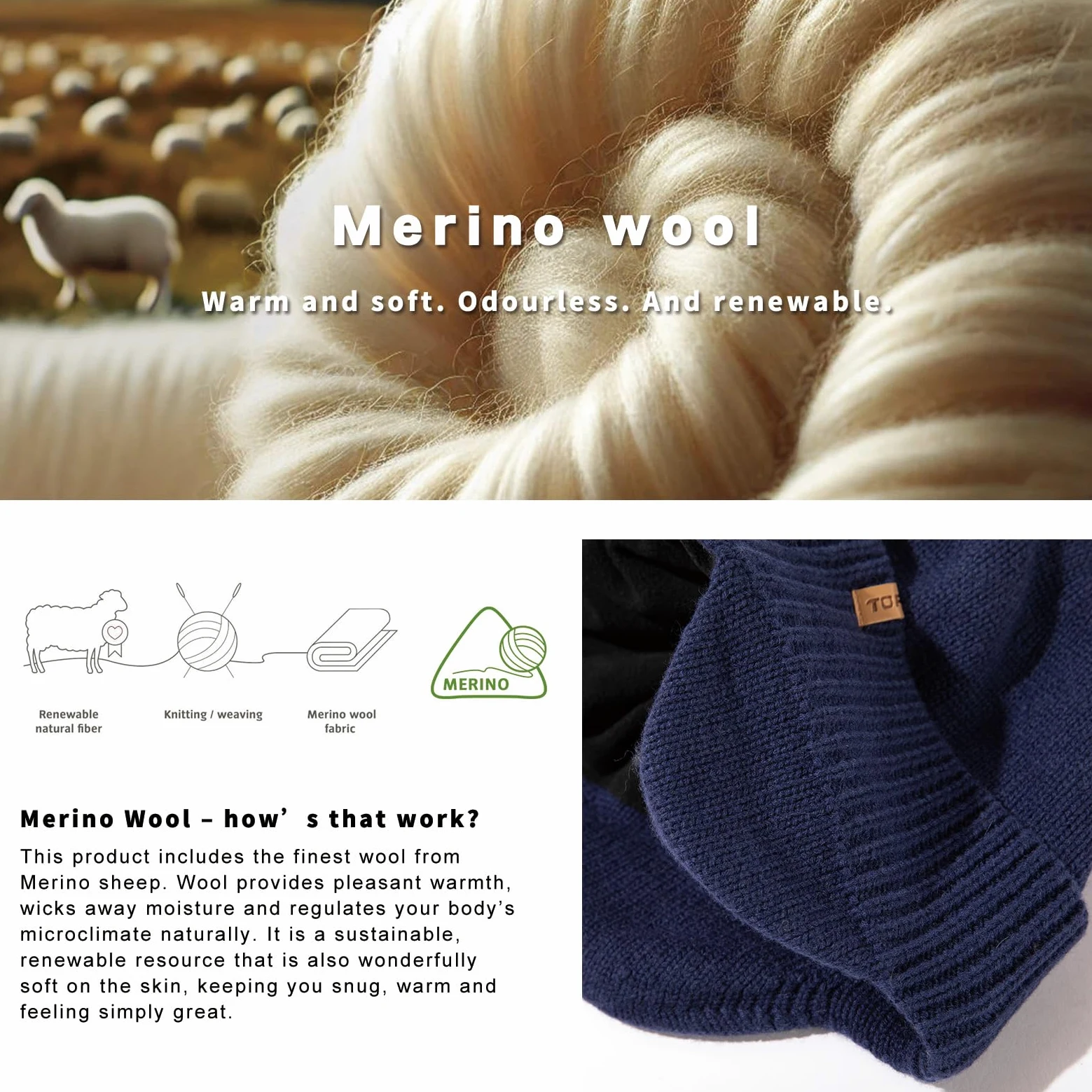 TOP-EX DryKnit - Gorro impermeable de 80 % lana merino, con orejeras, forro polar cálido para invierno, para clima frío, estilo unisex, 55-66 cm