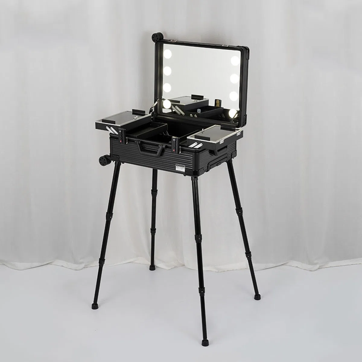 Estuche para cosméticos, Estuche de Viaje para cosméticos, Estuche de Maquillaje con Ruedas, Estuche de Maquillaje de Aluminio con Luces LED, Organizador Profesional de cosmético