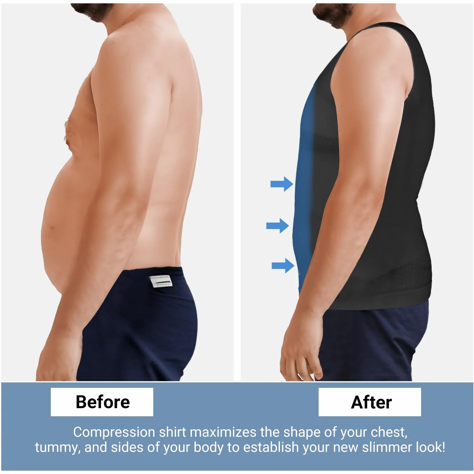 MEETYOO Camiseta Tirantes Hombre，Compresión sin Mangas Adelgazar Moldeador Shaper，Compresión de Manga Larga Hombre T Shirt