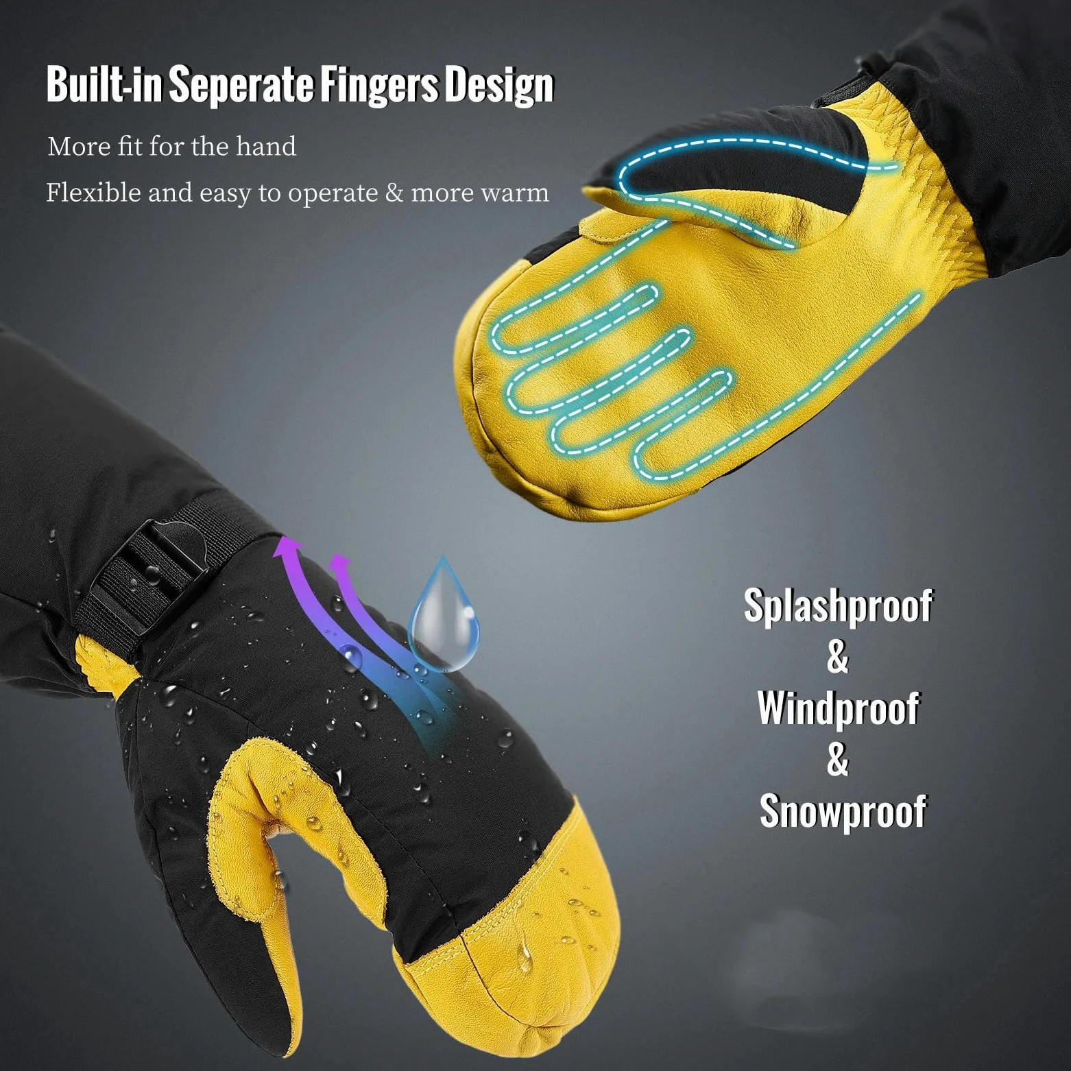 Guantes térmicos de Invierno para esquí, Snowboard, Motociclismo, Ciclismo, Hombre y Mujer, cálidos para la Nieve (Amarillo 1019)