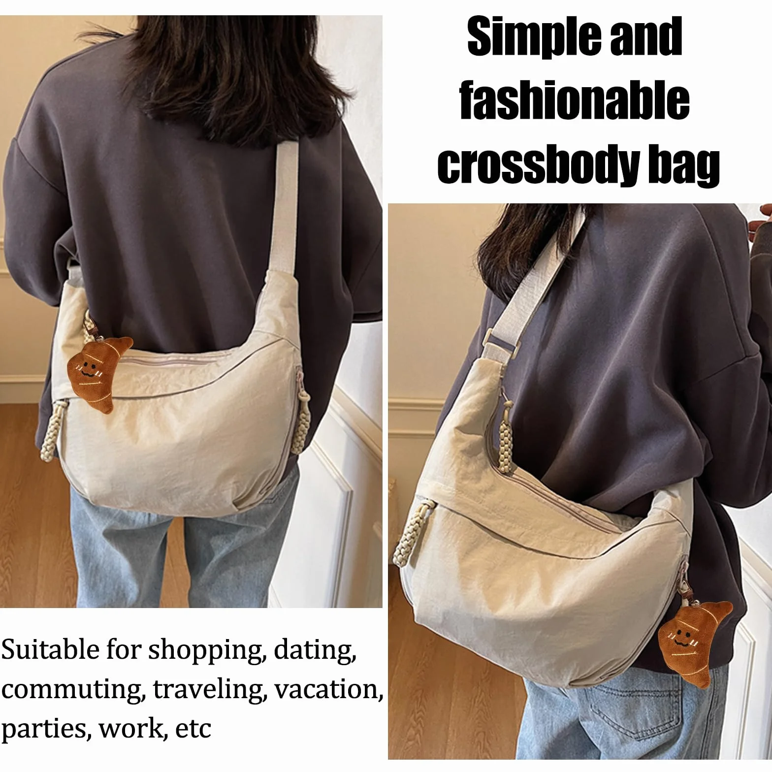 TYXHXTF Bolso de Media Luna para Mujer, Bandolera con Correa de Hombro Ajustable, para Viaje, Compras, Escuela, Oficina