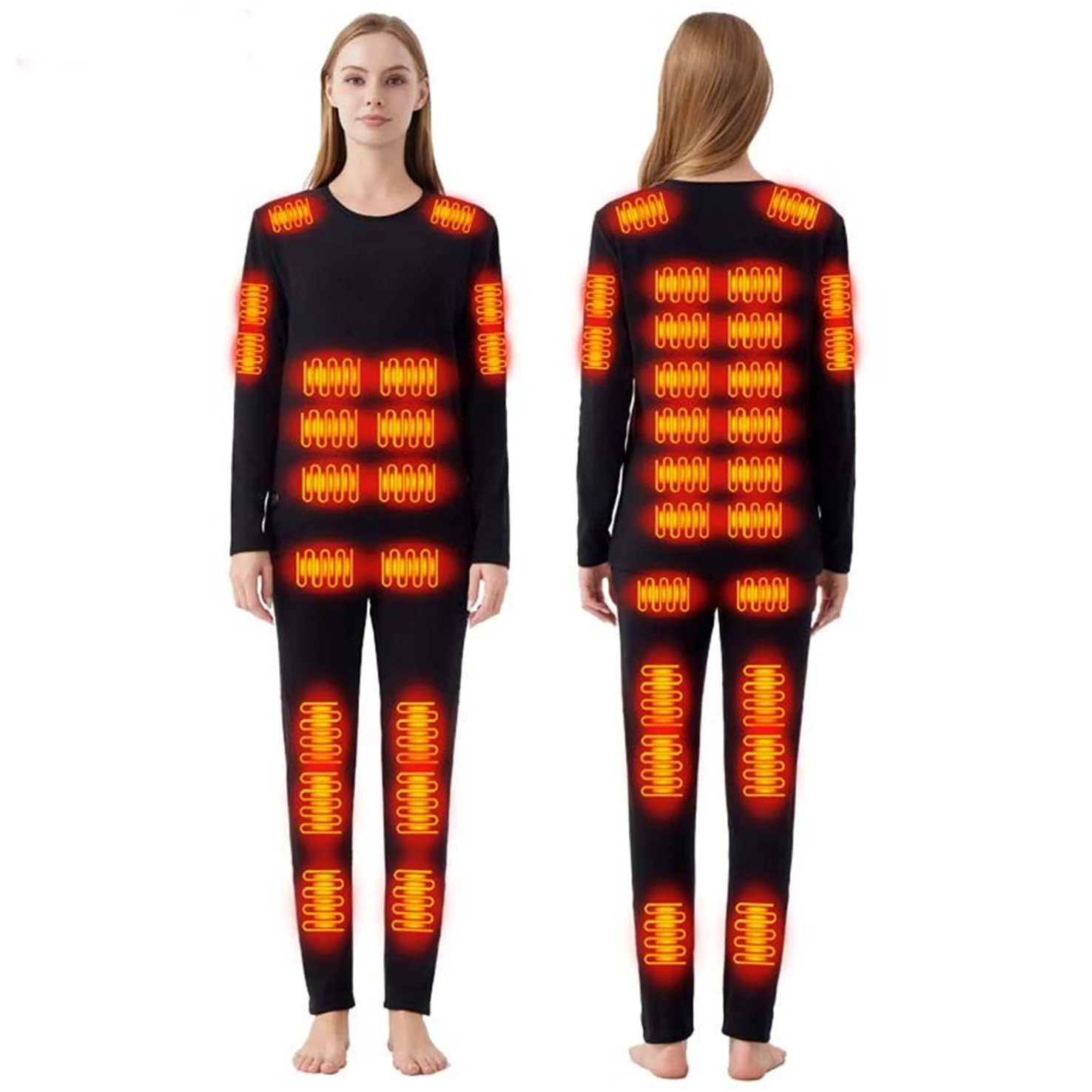 scosao Conjunto Ropa Interior Termica Calefactable Mujer & Hombre Camiseta Manga Larga y Pantalone Invierno 42 Zonas Calefacción para Correr Esquiar y Hacer Ejercicio