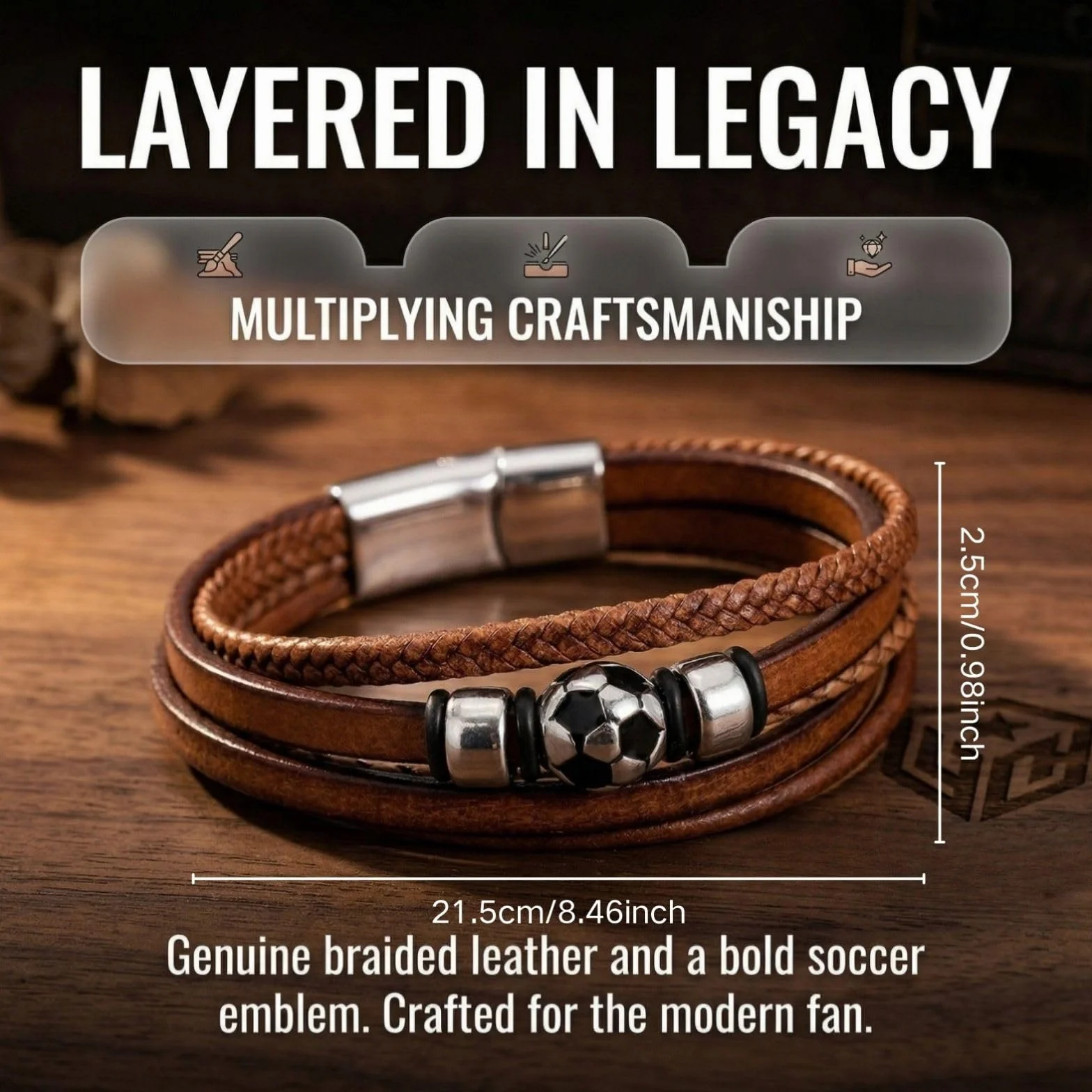 Pulsera de Fútbol en Tonos Marrones,Artículo de Fan de la Copa Mundial 2026,Pulsera de Fútbol para Niños,para Hijo,Nieto,Sobrino, Hermano,Regalos Geniales para Adolescentes