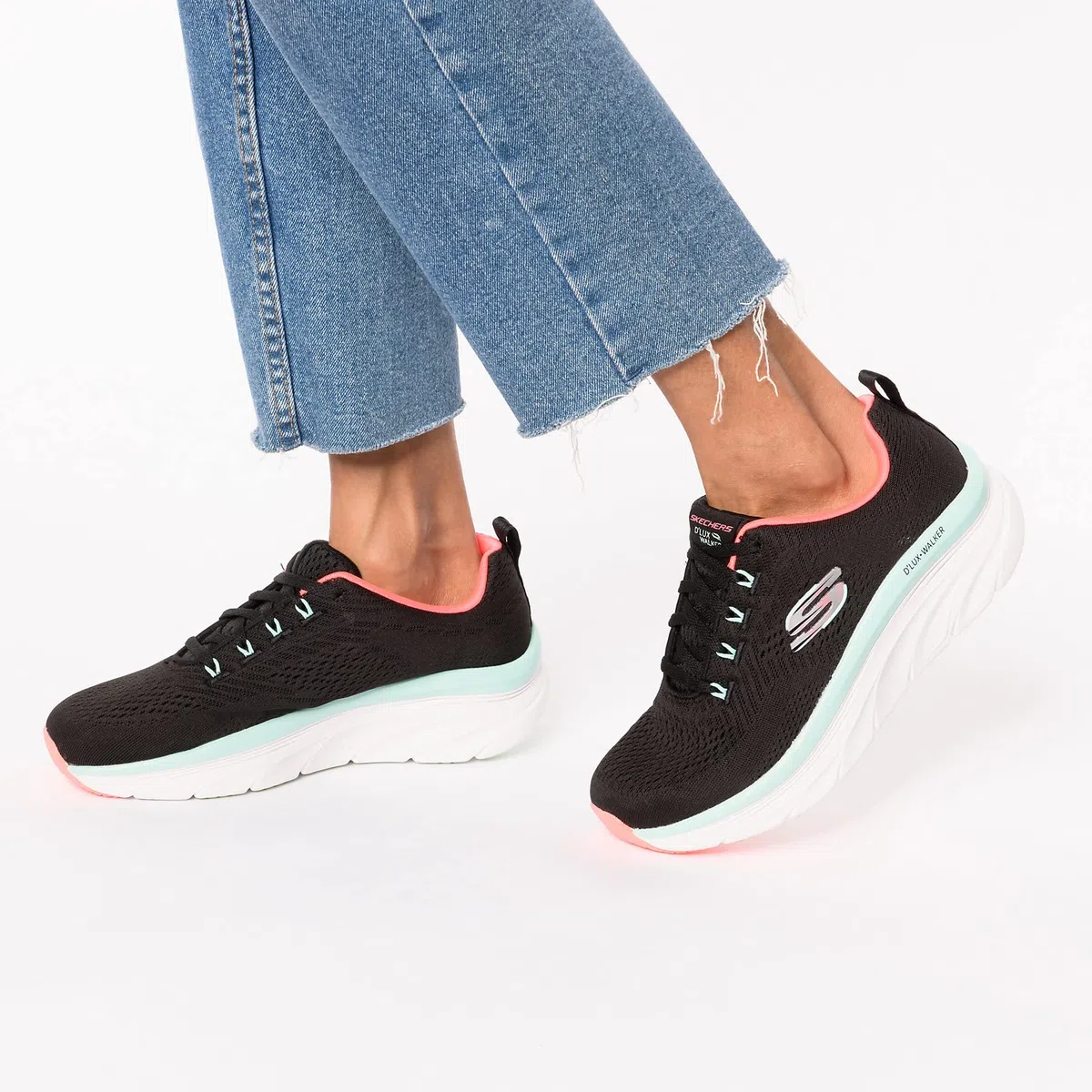 Skechers D'LUX WALKER FRESH FINESSE, Zapatillas para Mujer, Black Mesh/Mint Trim, 41 EU