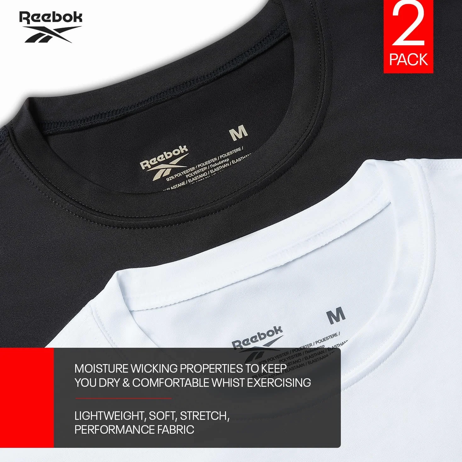 Reebok Clancy Camiseta Hombre (Pack de 2)