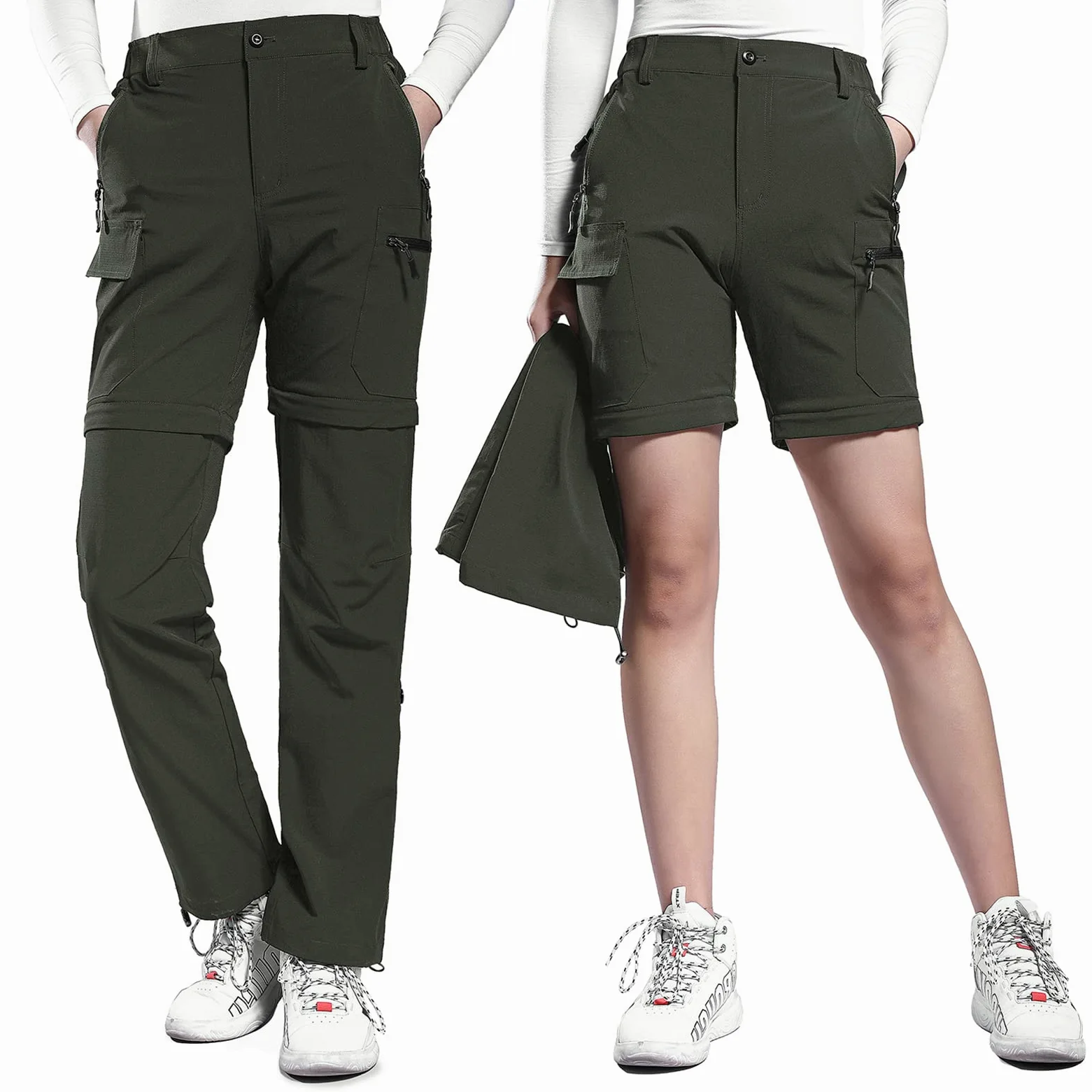 Hiauspor Pantalones de Senderismo para Mujer Convertibles Trekking Montaña Ligeros con Cremallera Secado Rápido Pantalon Elásticos para Exteriores UPF 50+