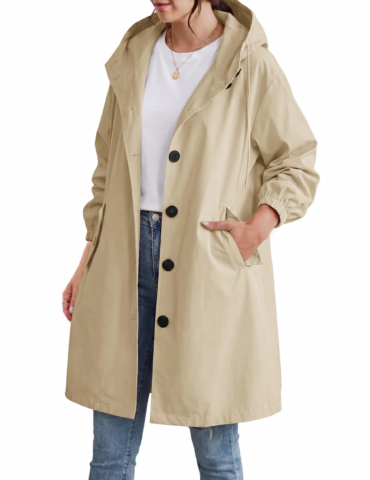 Vancavoo Gabardinas de Mujer Abrigo Largo Trench Coat Cortavientos Primavera Chaqueta con Capucha