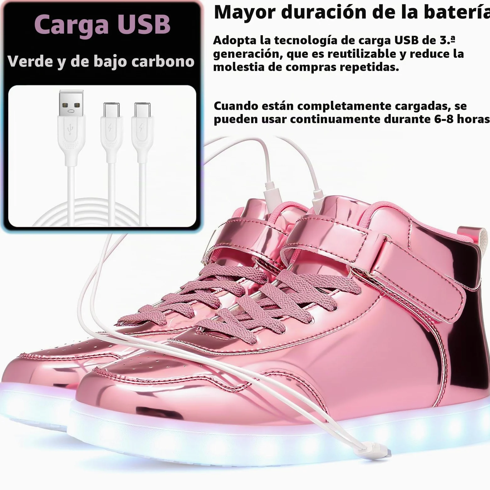 APTESOL 11 Modos LED Zapatillas, Zapatillas Altas con iluminación para Hombres y Mujeres, Zapatos con Luces Intermitentes Recargables por USB