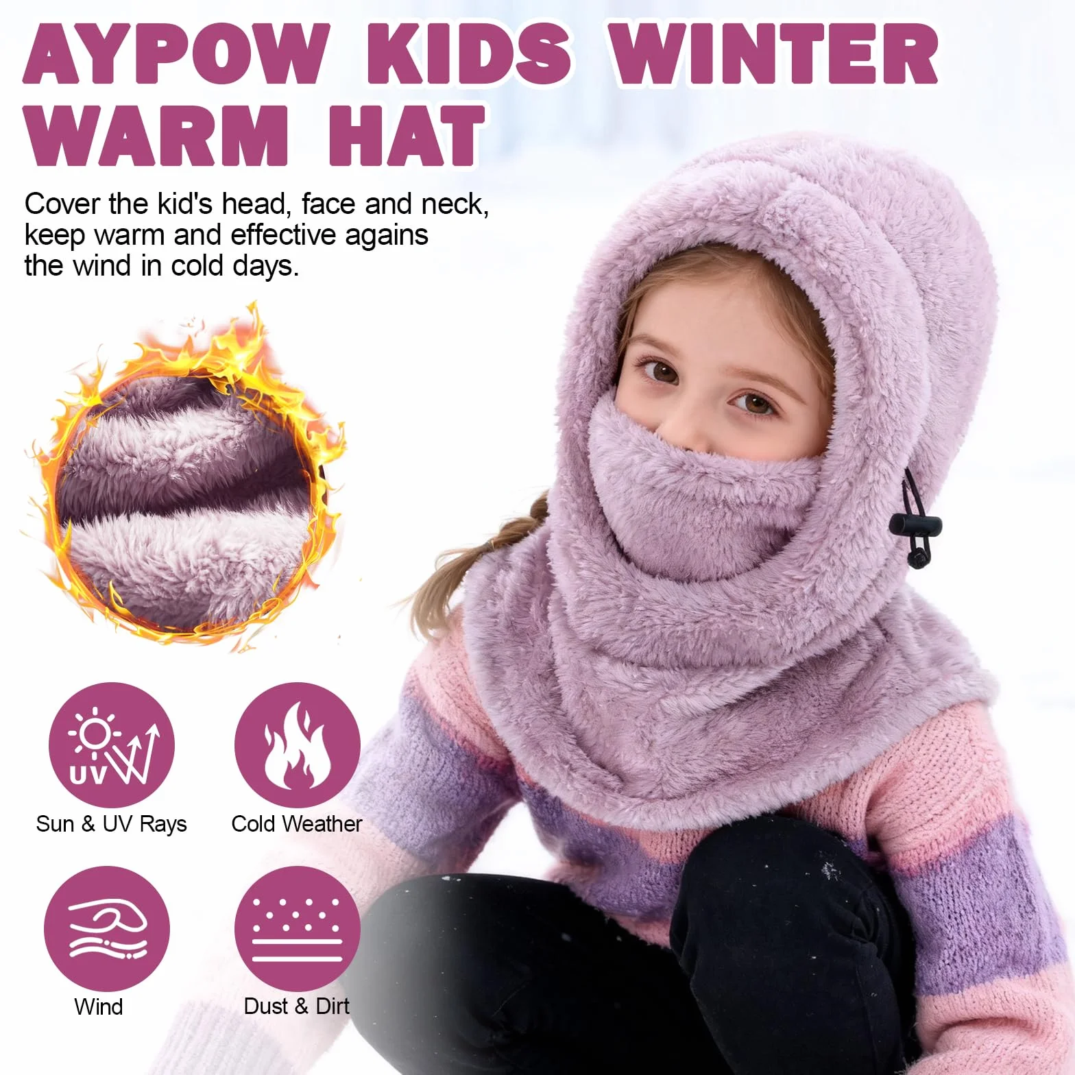 Pasamontañas Térmico Invierno Niños 3-9 Multifuncional Ajustable Máscara Esquí Ciclismo Gorro Forro Polar Cálido Cuello