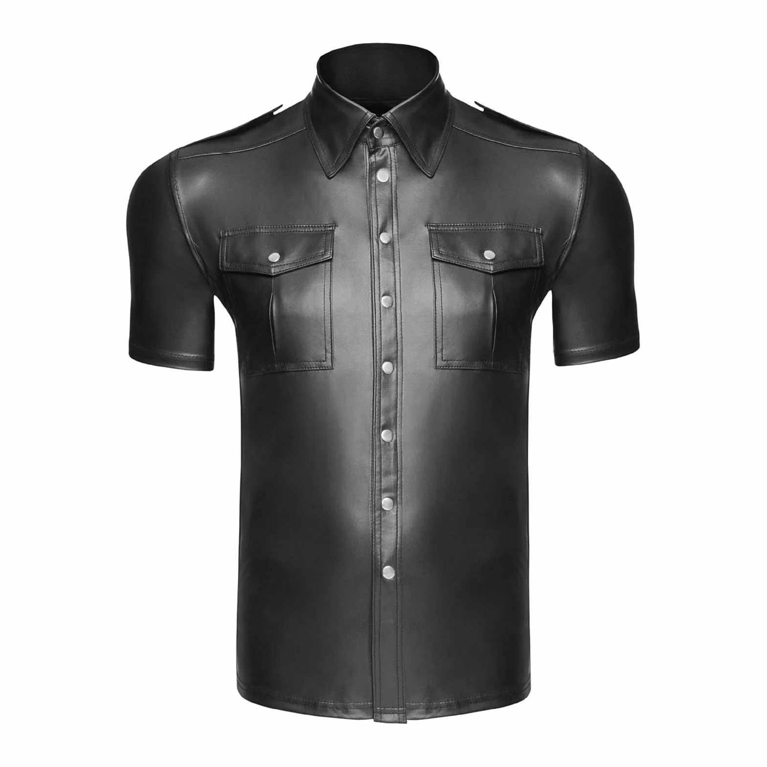 Camisa Estampada Hombre - Camisa De Cuero Sexy para Hombre Cuero Mat Ropa De Actuación Discotecas Escenario Cuero Patent