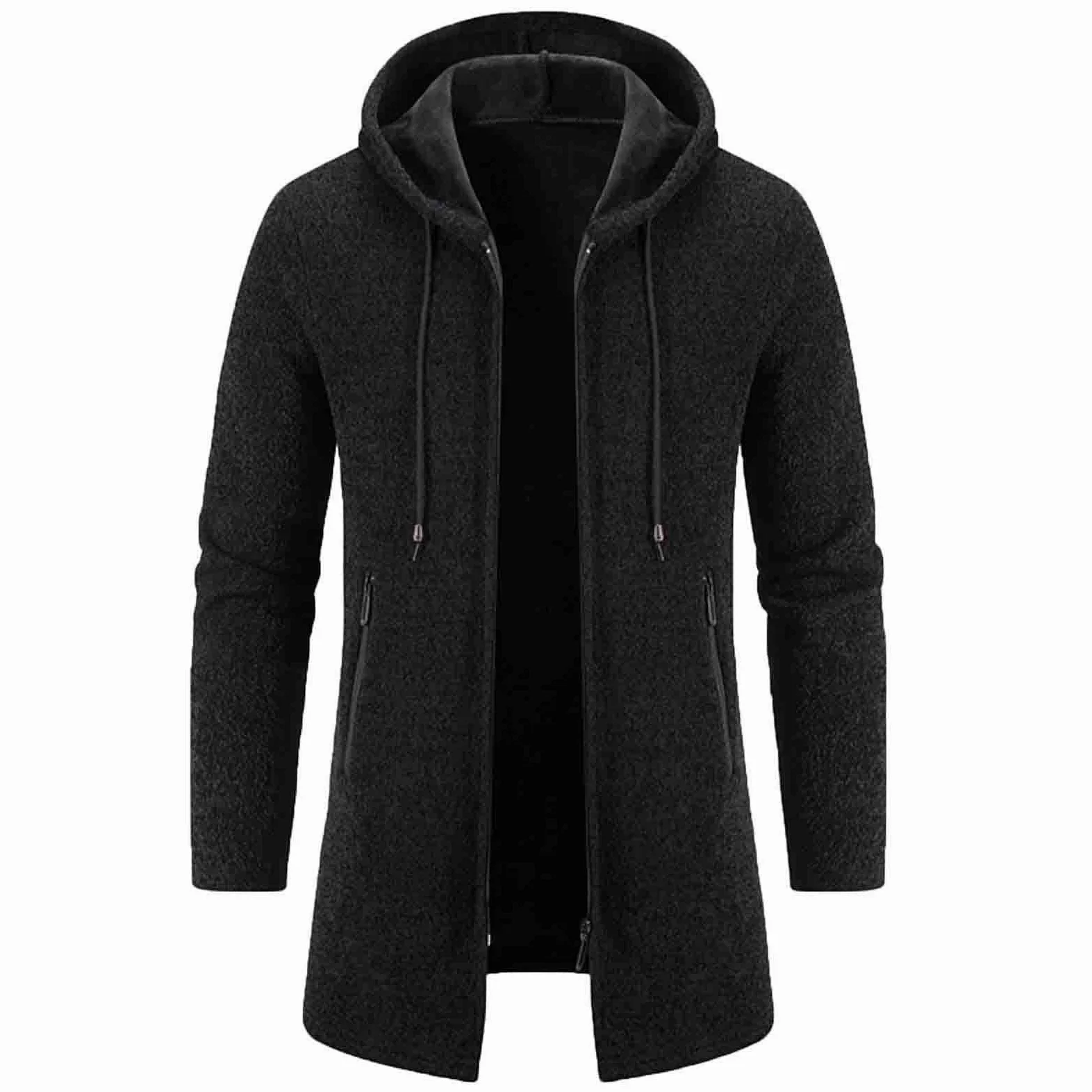 Genérico Sudaderas Hombres con Capucha Chaqueta Invierno Punto Sudadera Negra Abrigo Cremallera Chaqueta Deportiva Jersey Manga Larga Ajuste Chándales Longitud Media para Blusas