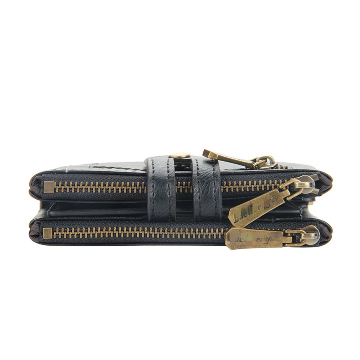 Cartera Cadena Piel Billetera multitarjeta for Hombre Vintage con Doble Cremallera Zero Wallet para Hombres(Schwarz)