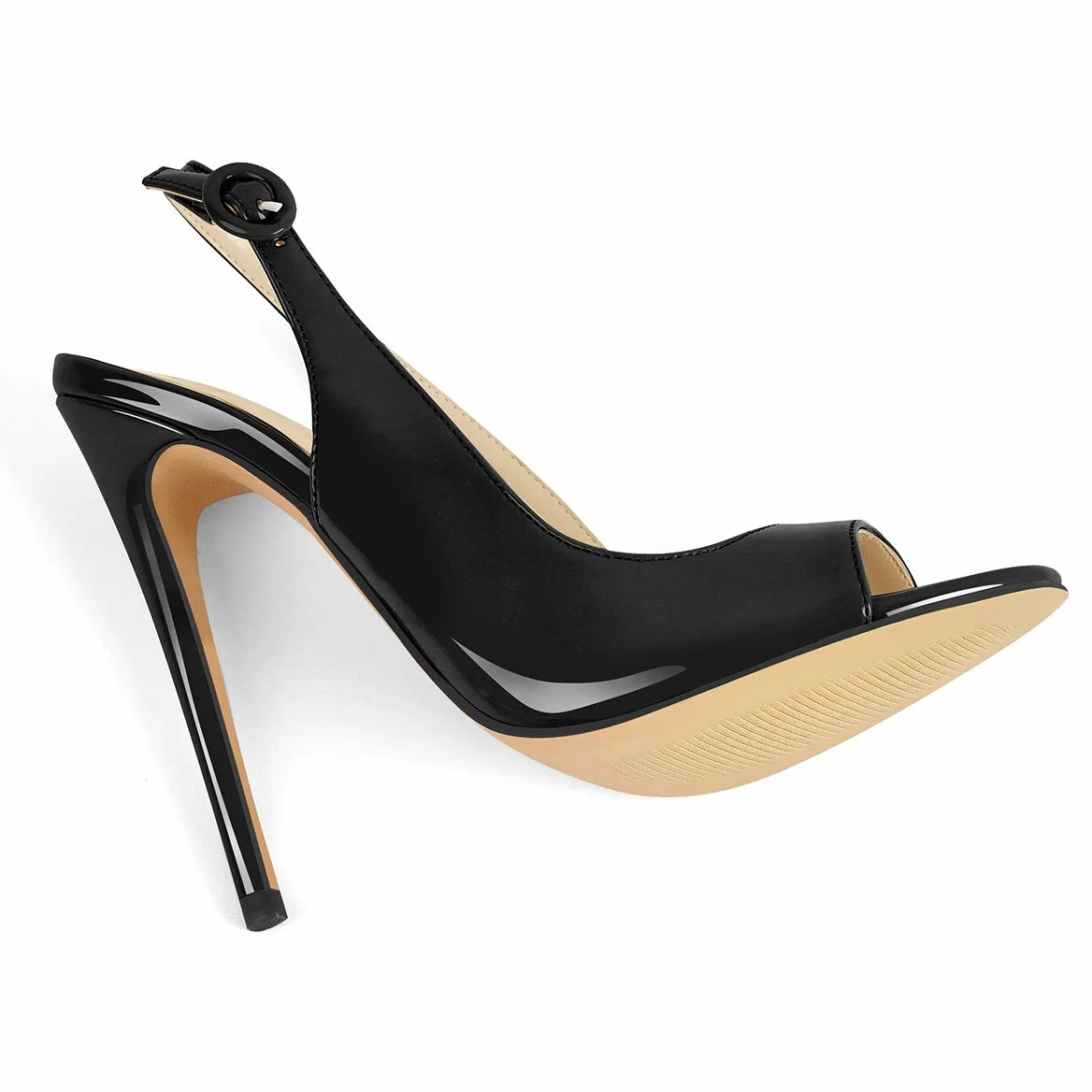 Sandalias de tacón alto con hebilla lacada para mujer