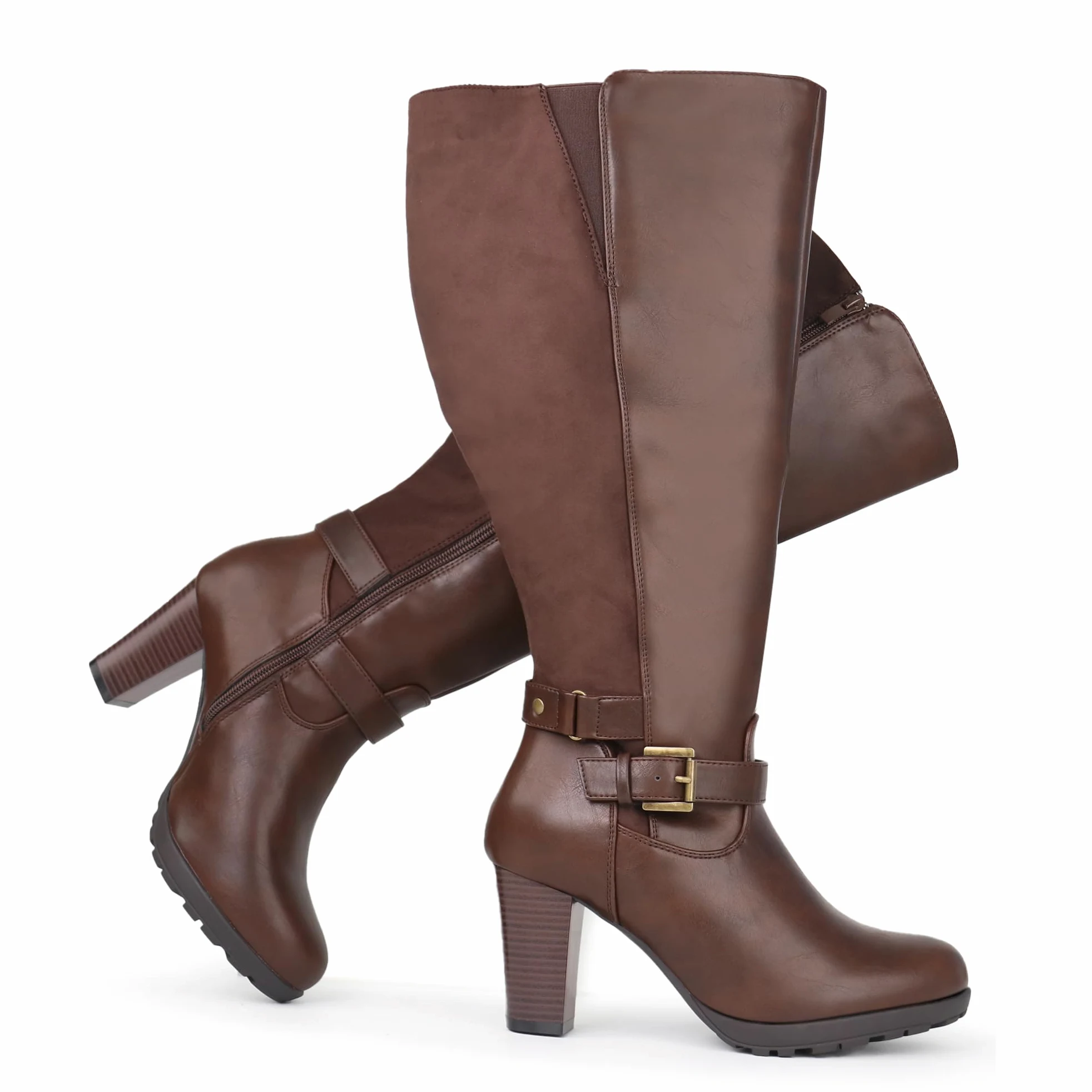 Botas de tacón alto con hebilla de tobillo para mujer, talla grande