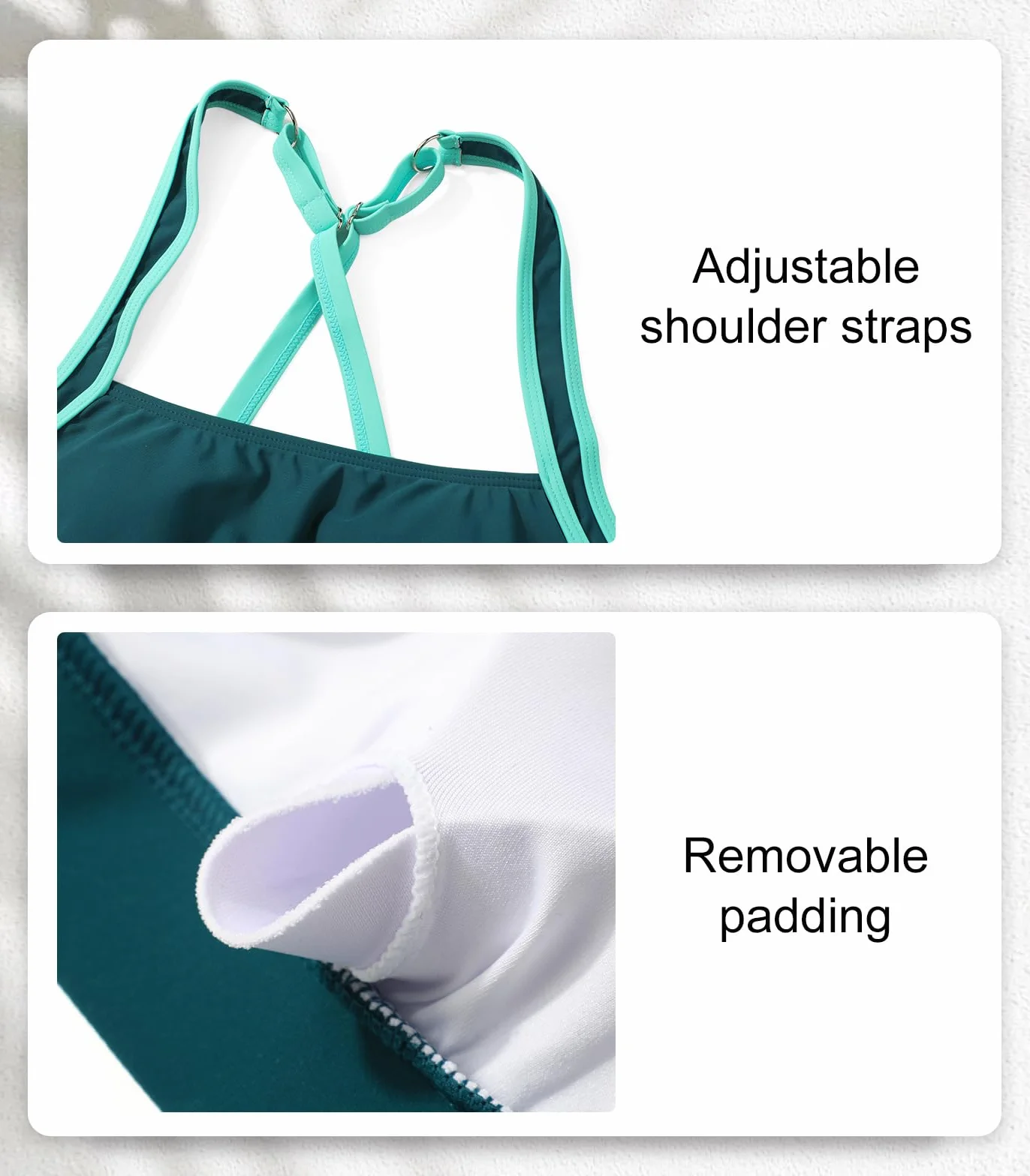 Adigaber Traje de Baño de Dos Piezas para Mujer Cintura Media Unicolor Bañador Ropa de Playa Deportiva con Relleno