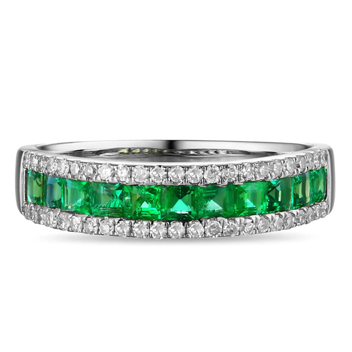 Anillos de compromiso de platino para mujer, anillo de compromiso de tamaño H 1/2-V 1/2 flor con esmeralda ovalada de 1,5 quilates y moissanita 0,46 quilates