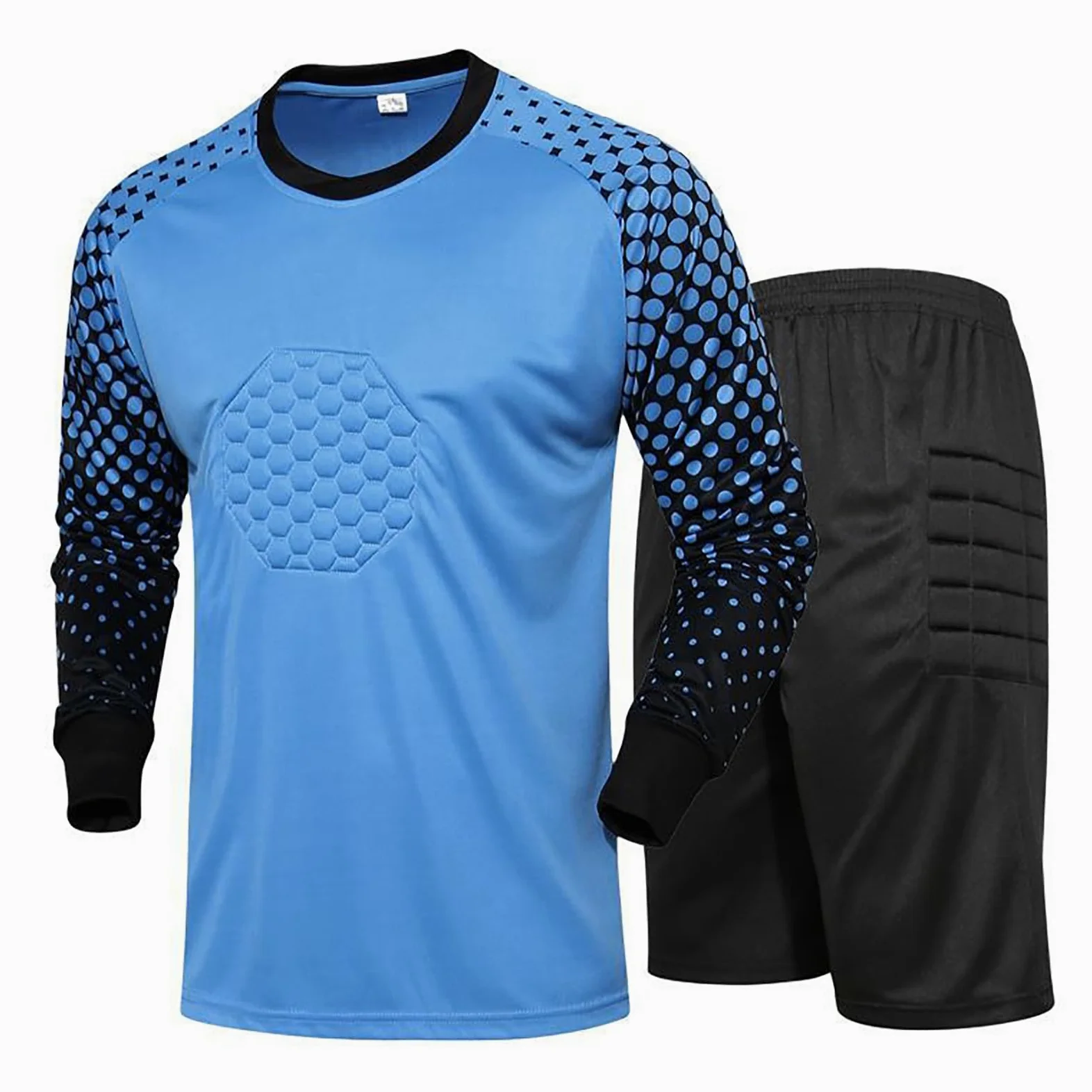 Niños Hombres Conjunto de Camiseta de Portero Manga Larga y Pantalones Cortos Transpirable(Size:XXL,Color:Azul)