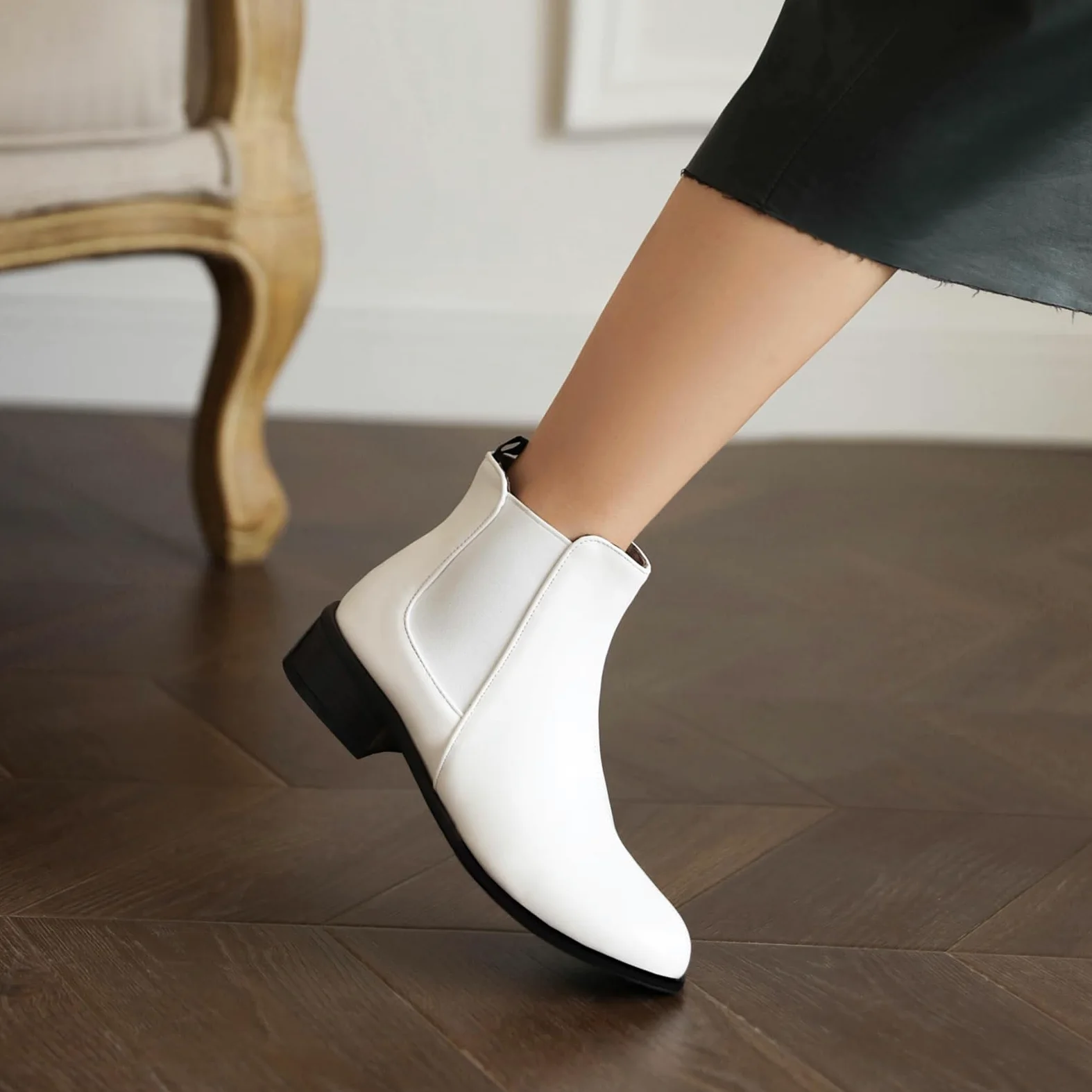 Botines Chelsea para mujer con tacón bajo grueso y puntera redonda para otoño/invierno