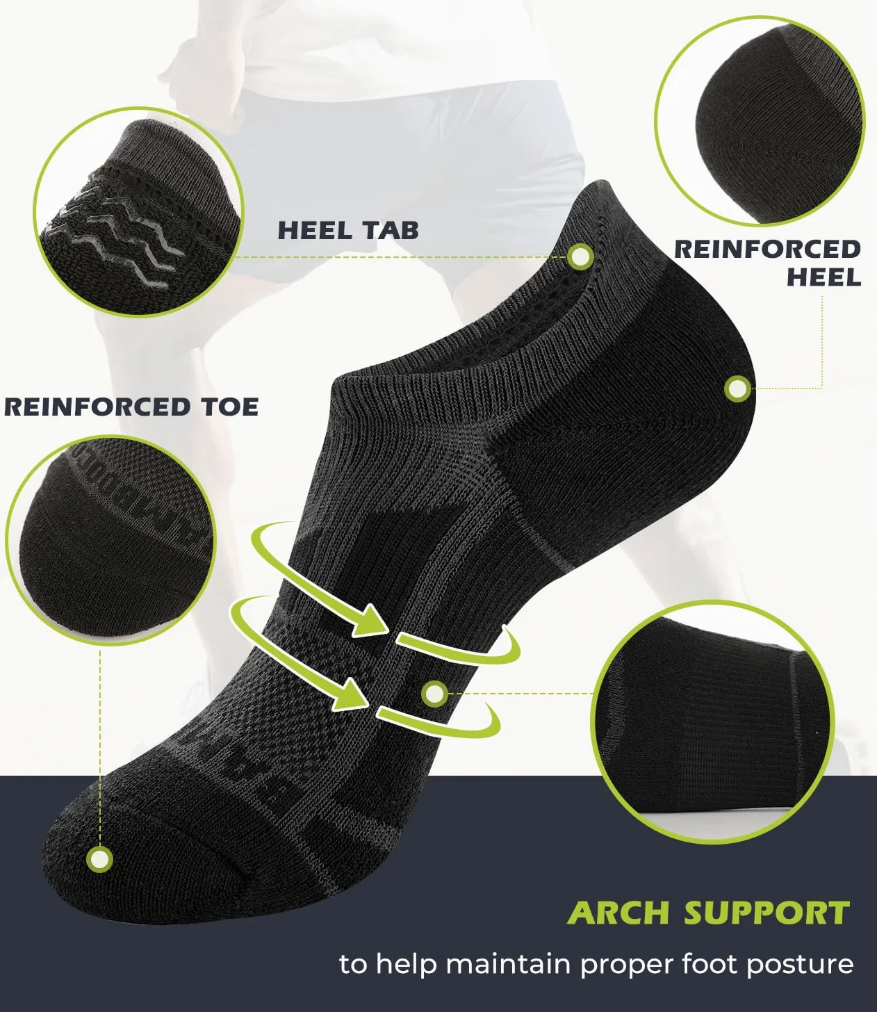 BAMBOO COOL Calcetines invisibles para hombre, de corte bajo, transpirables, absorben la humedad, antideslizantes, para correr, entrenamiento, casual, 6 paquetes