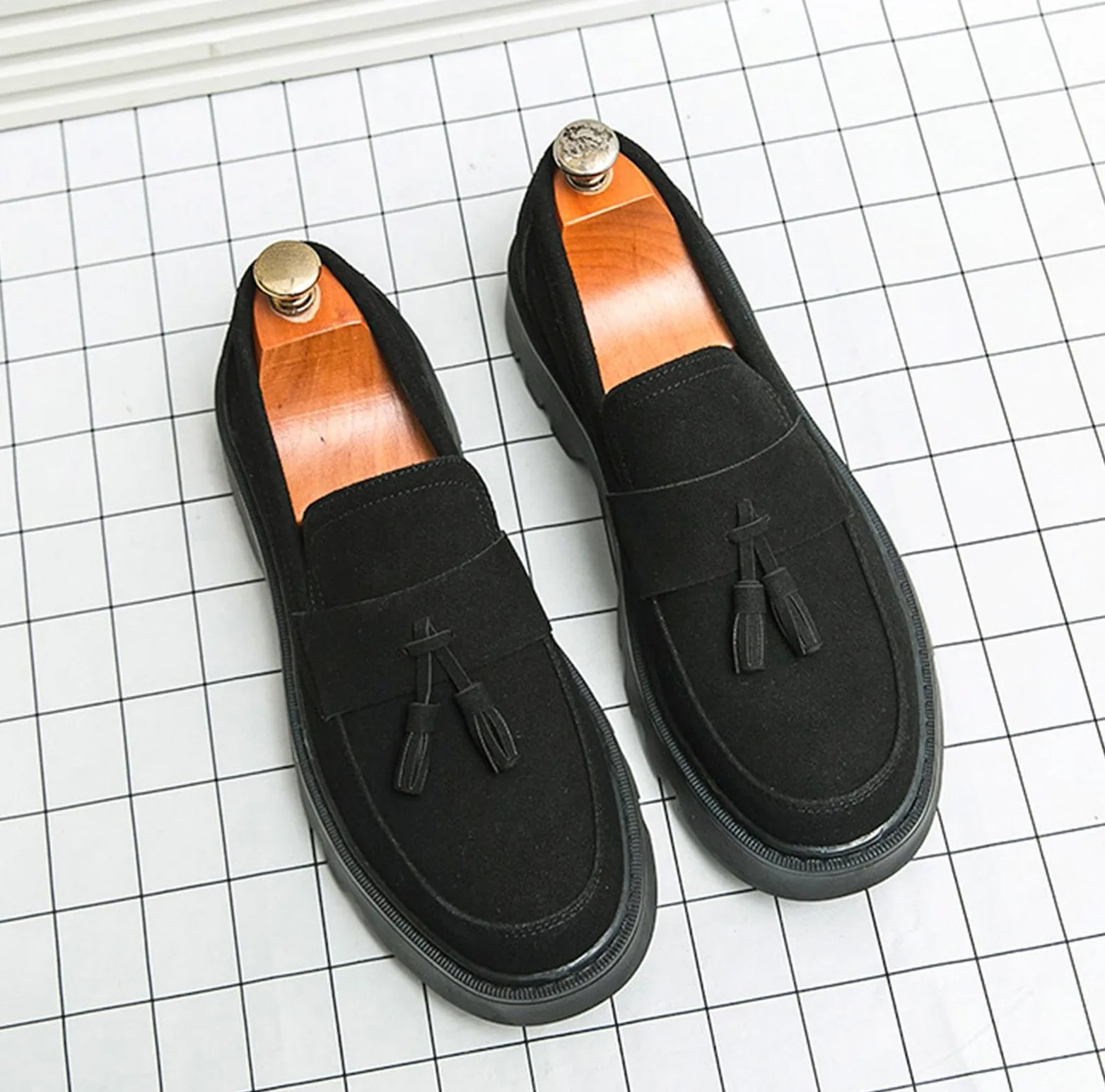 Mocasines de Gamuza para Hombre con Borlas Zapatos con Plataforma Gruesa Casual Boda Negocios Elegantes Mocasines