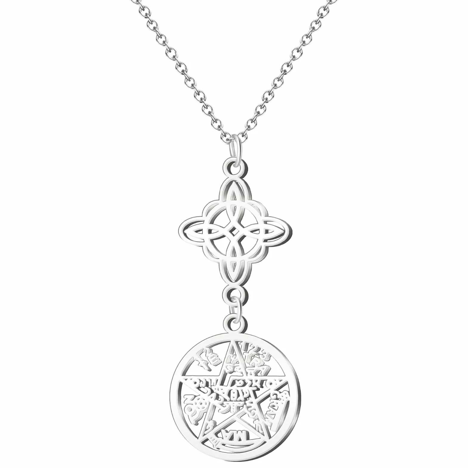 Collar para Mujer Nudo de Bruja Tetragramaton Amuleto de Suerte y Proteccion Ojo Turco Piedras de Chakras