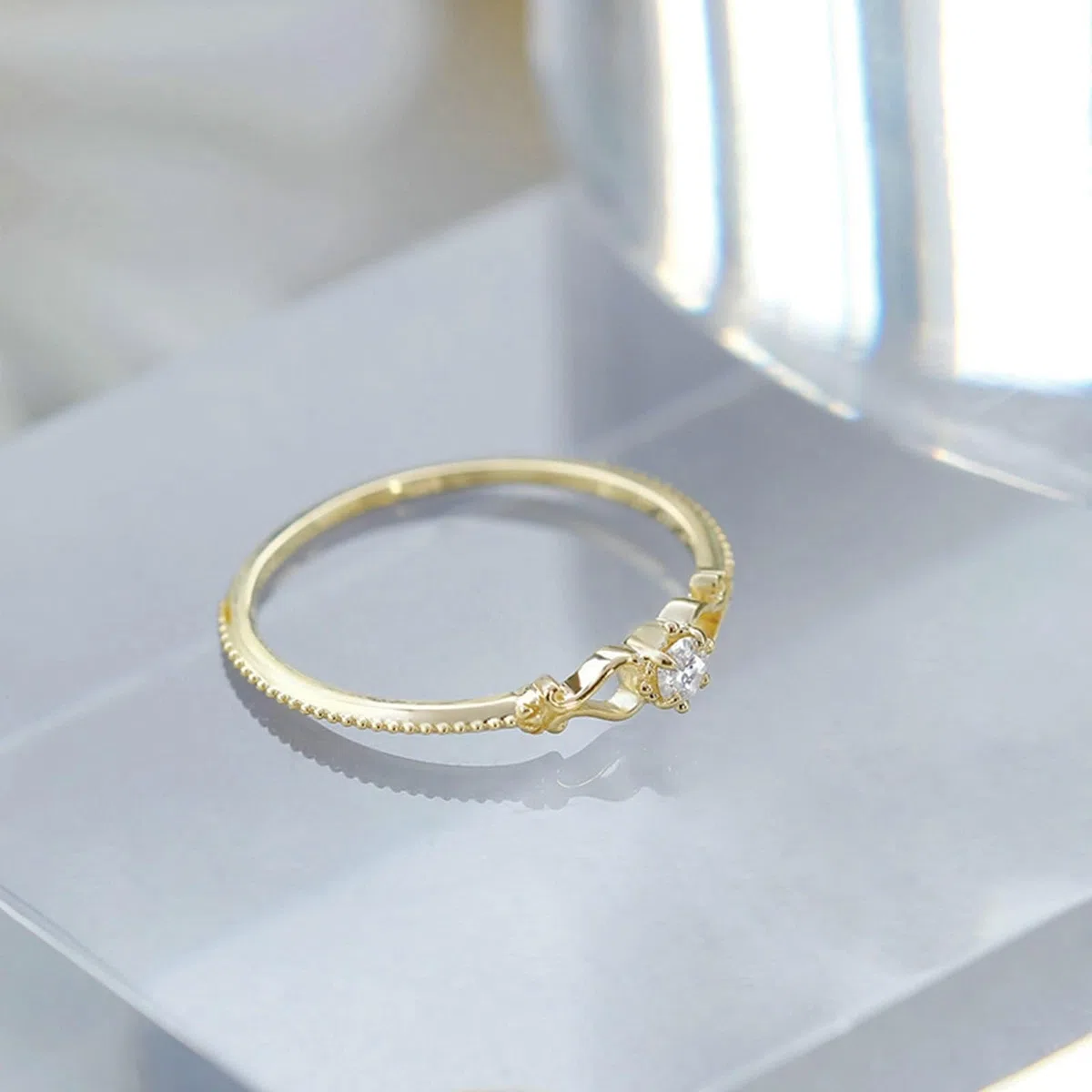Anillo de oro amarillo de 9 K/14 K/18 K con moissanita, anillo apilable clásico de oro Au 375/585/750, talla 47-65