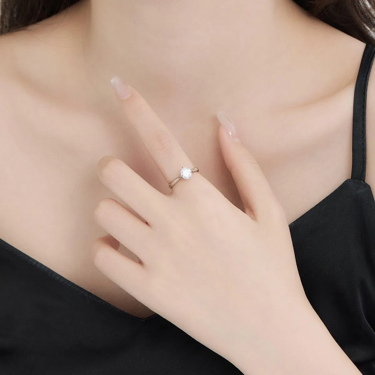 Anillos de pareja de oro blanco Au 375/585/750 con moissanita, alianzas solitarias