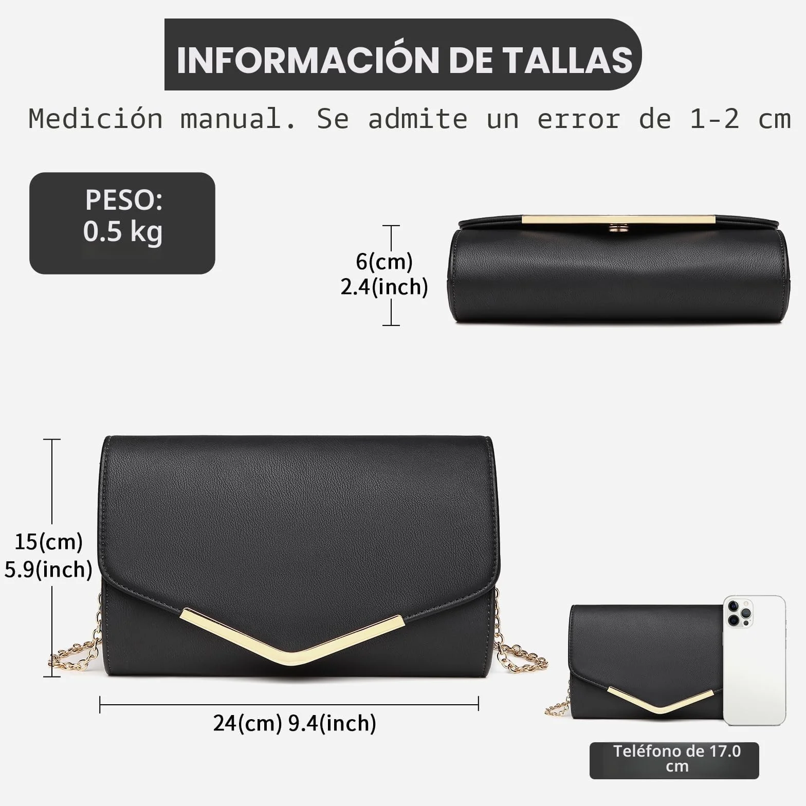 Miss Lulu Bolso Mujer Bandolera Pequeño, Clutch para Fiesta - Ideal para Fiestas y Movilidad Diaria - Con Espacio Especial para Teléfono - Duradero y Estiloso