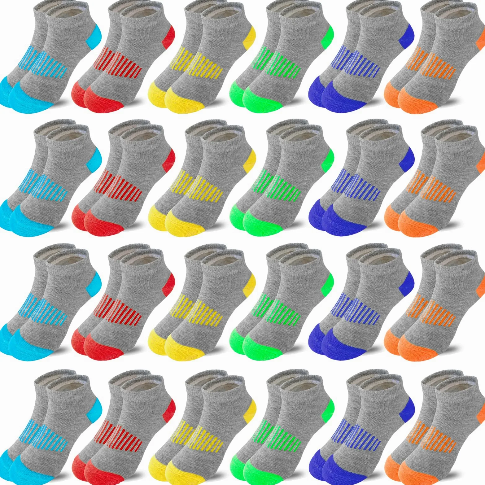 Calcetines para niño, 24 pares de calcetines de algodón atléticos, medio acolchado, de corte bajo, calcetines de algodón atléticos