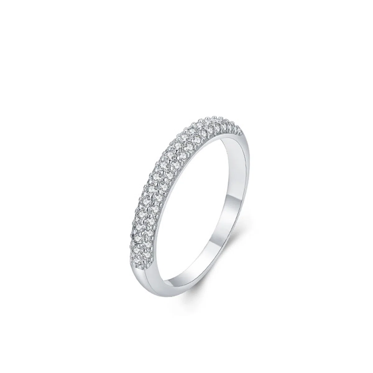 Anillo de oro blanco de 9 K/14 K/18 K, doble fila, anillo solitario con moissanita, joyas de oro auténtico, Au 375/585/750, oro blanco, talla 47-65