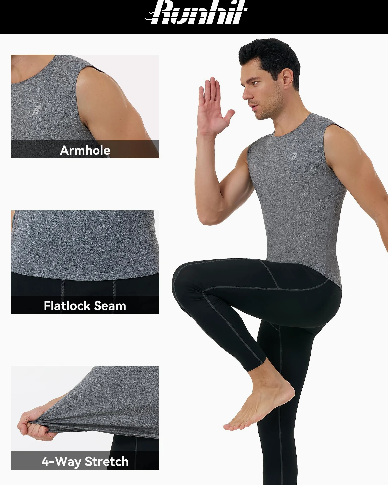 Runhit Camiseta de compresión sin mangas para hombre, atlética, capa base