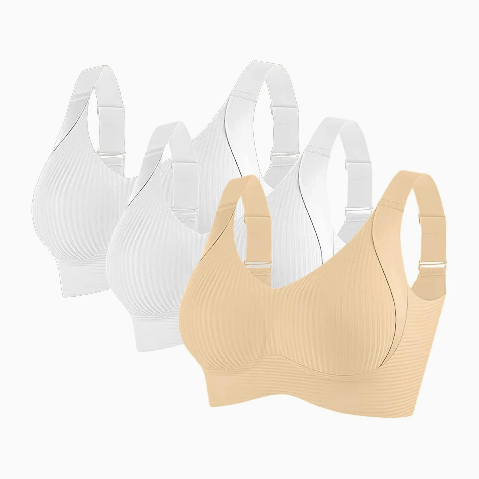Sujetadores Confort para Mujer UK Deportes Push Up Sin Costuras Paquete de 3 Inalámbrico Acanalado Pechos Grandes Caídos Tops para Mujer Mayor Soporte Deportivo Levantamiento Comodidad Ajustable Alto