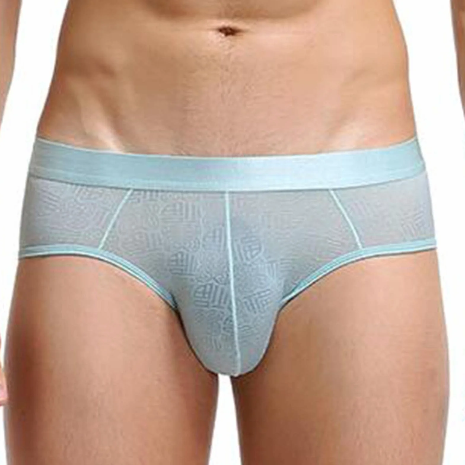 Calzoncillos de seda helada para hombre con malla transparente, diseño estampado, cintura baja