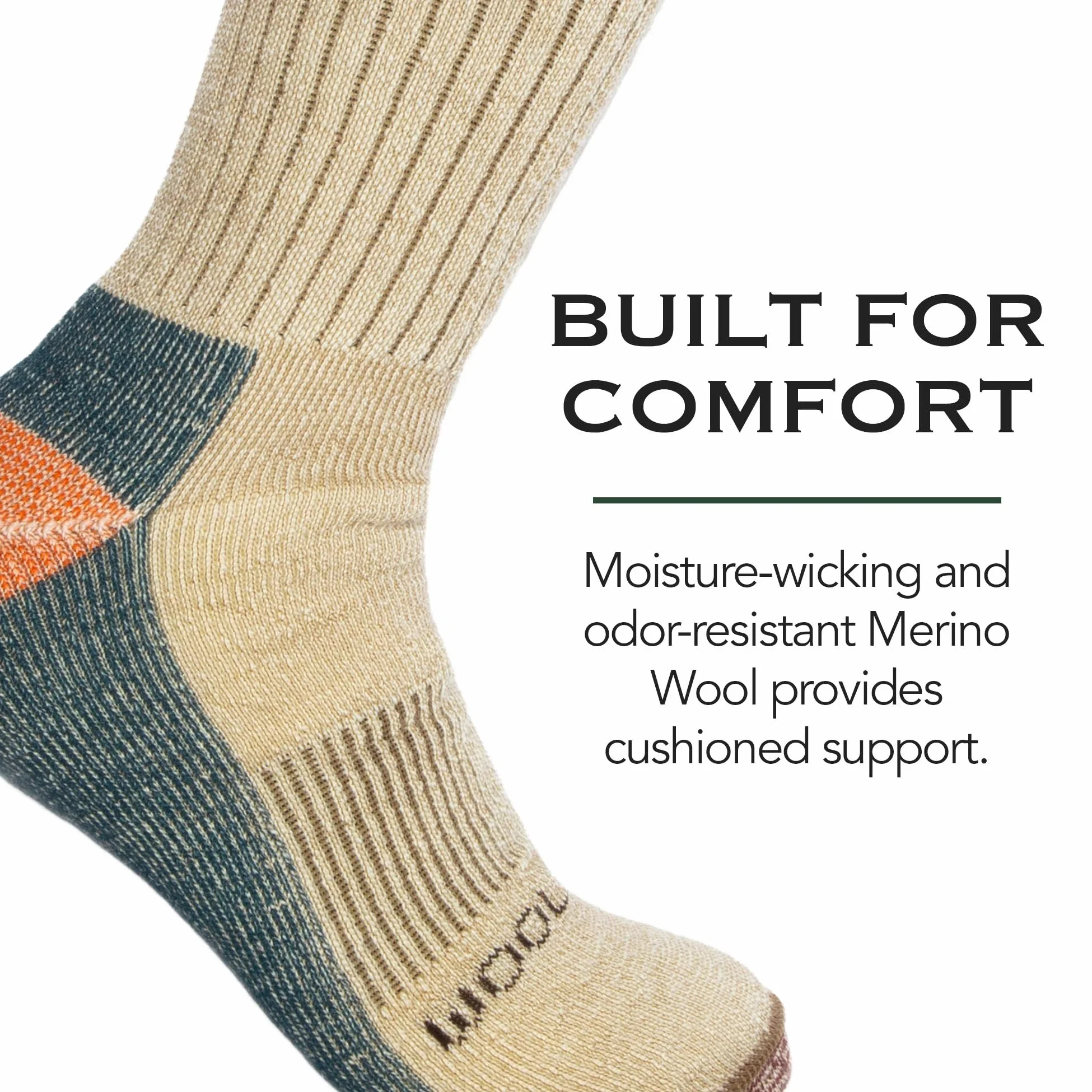Woolrich Calcetines de lana merino, paquete de 2 – Calcetines de senderismo resistentes para hombre (10 millas de senderismo)