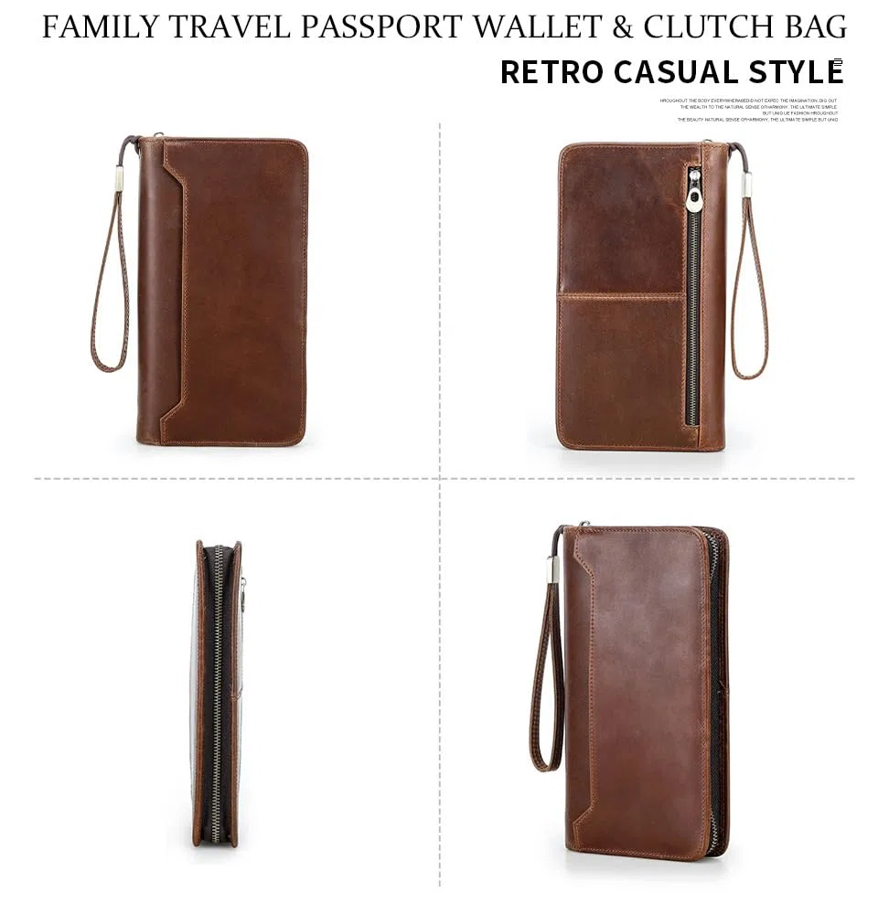 Cartera de cuero vintage para pasaporte, con bloqueo RFID, para hombres y mujeres, Brown, Vintage