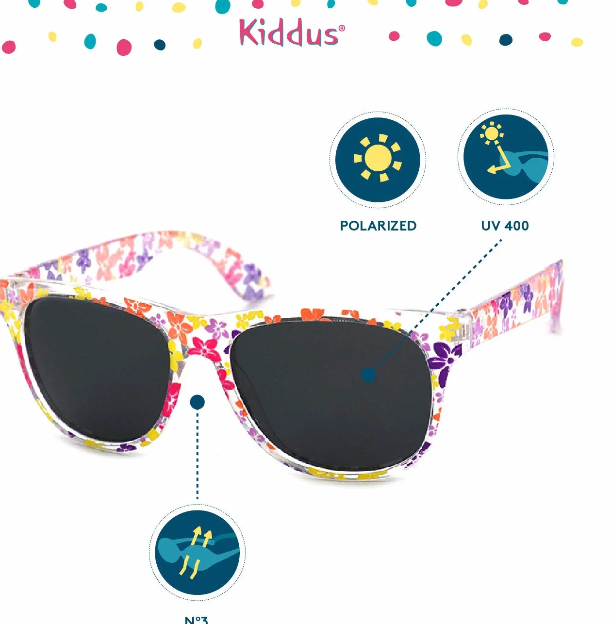 Kiddus Gafas de Sol Niña 6-9 Años Polarizadas UV400 CAT3 Protección UVA UVB Diseño Español Ligeras Certificación CE ISO REACH